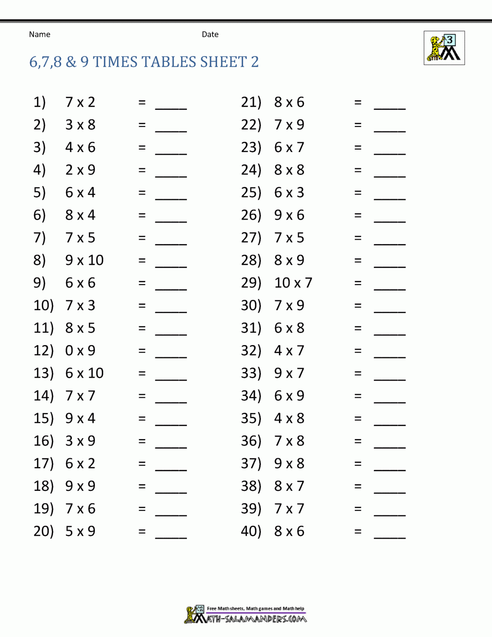 Multiplication Worksheets Grade 3 Free Printable
