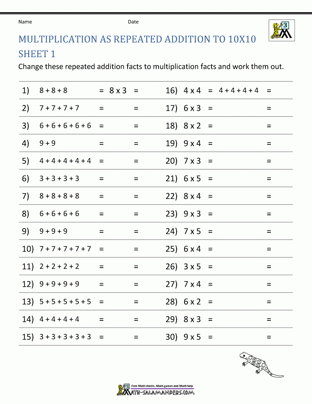 Multiplication Facts Worksheets Understanding Multiplication To 10x10