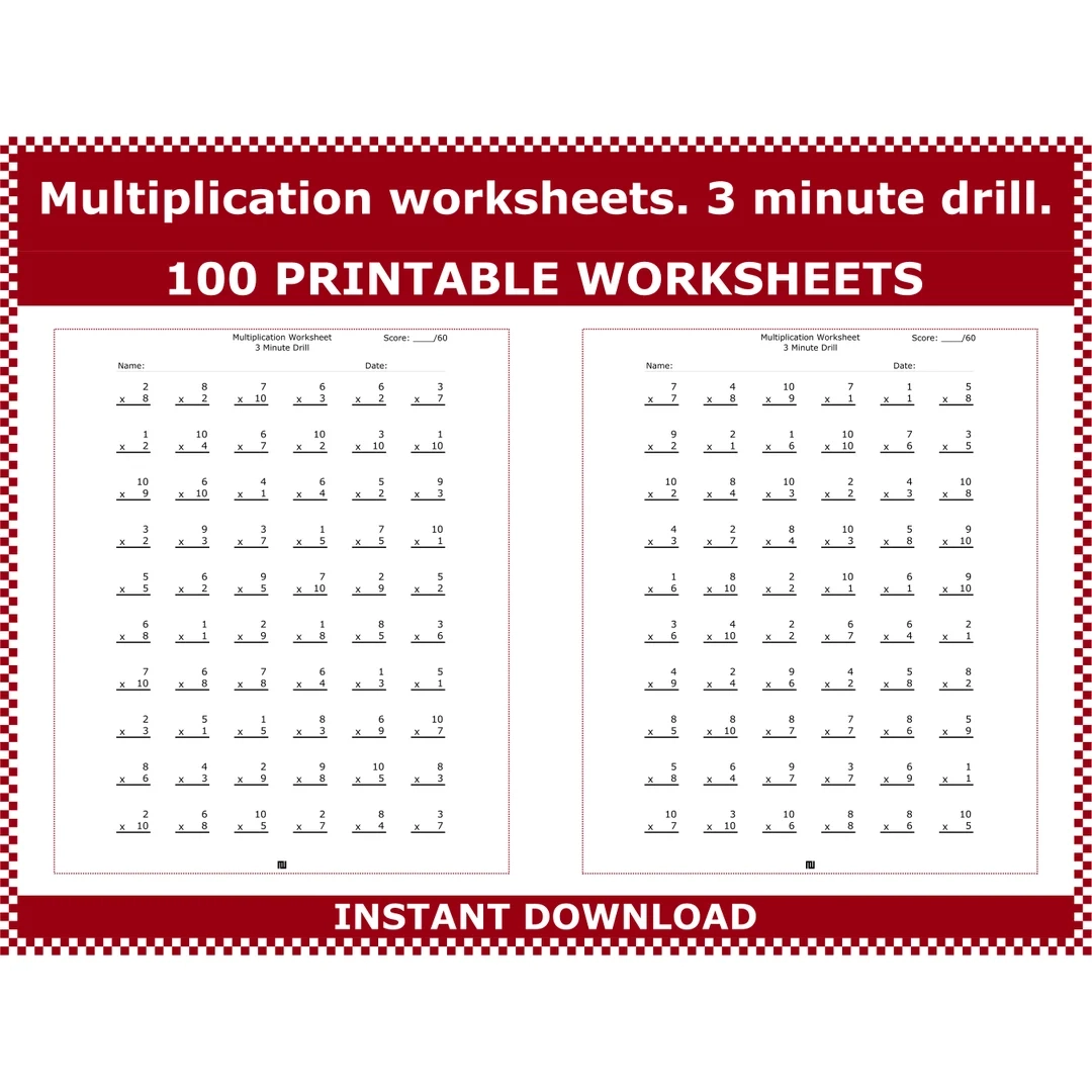 Multiplication Worksheets 3rd 4th Grade Math Drills PDF Etsy
