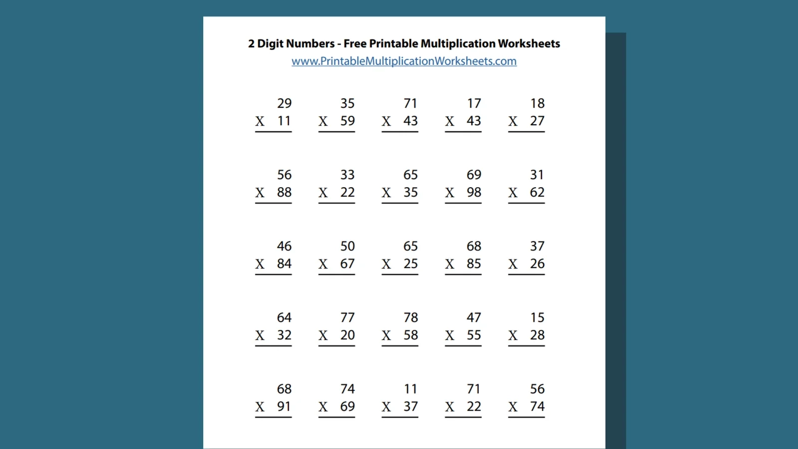 Multiplying With 2 Digit Numbers Printable Multiplication Worksheets