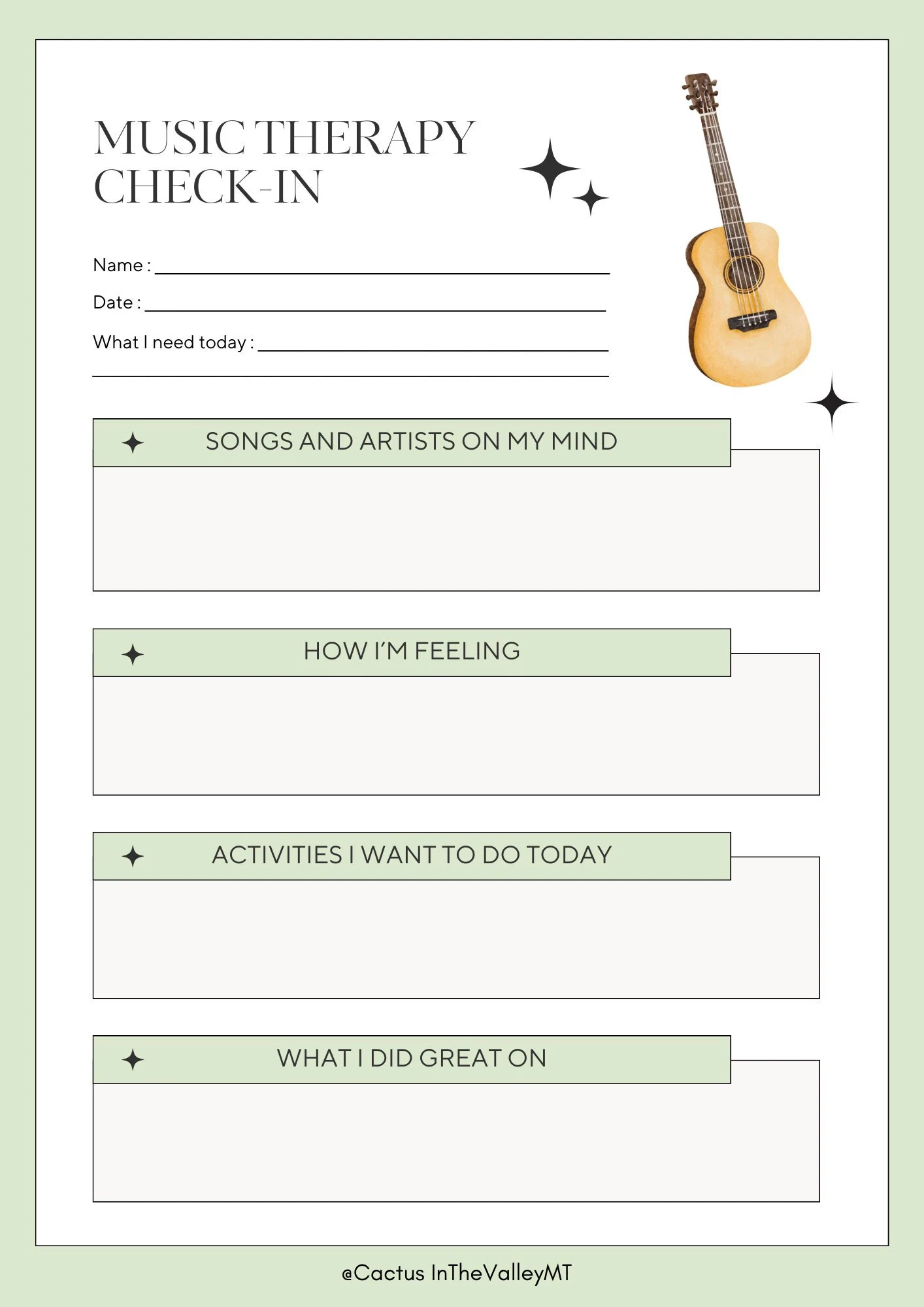 Printable Music Therapy Worksheets Pdf