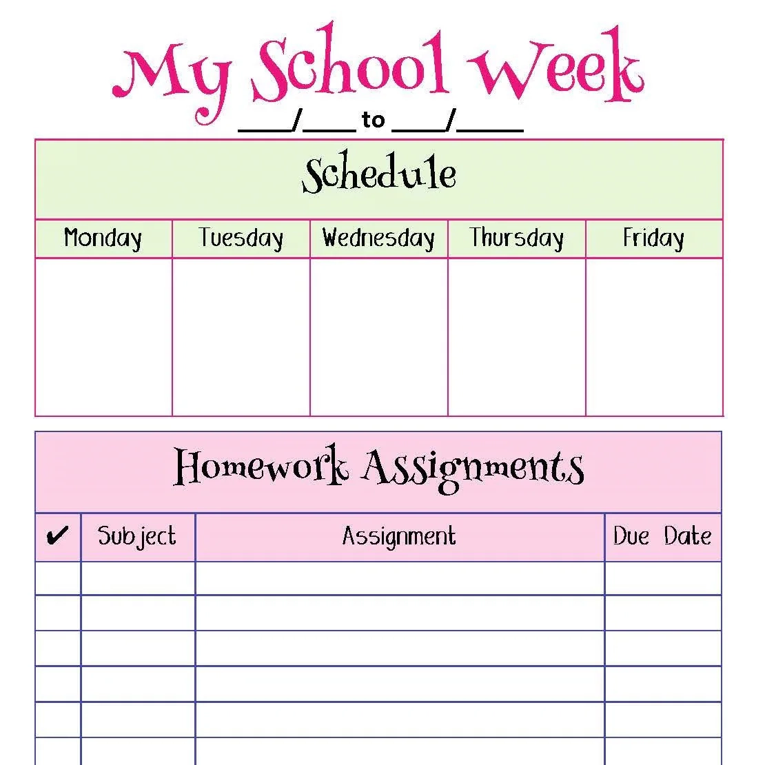 Free Printable Homework Calendar