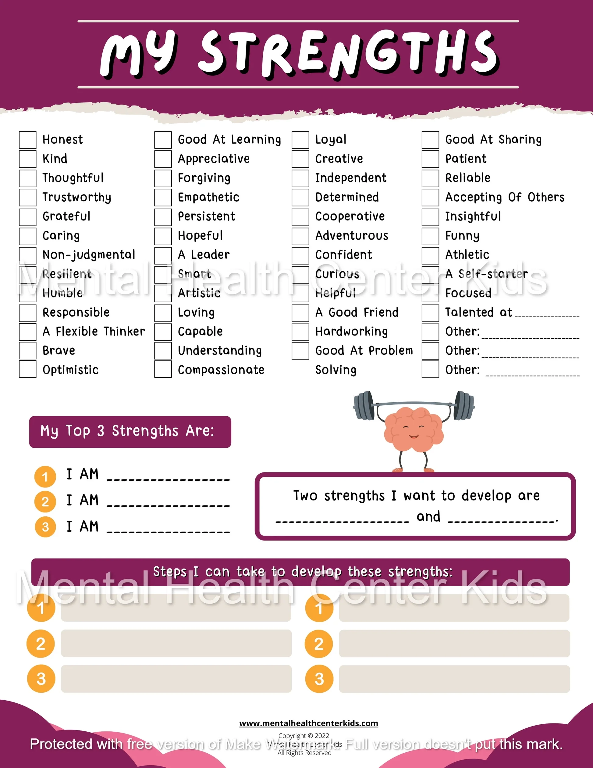Printable Strengths And Weaknesses Worksheet