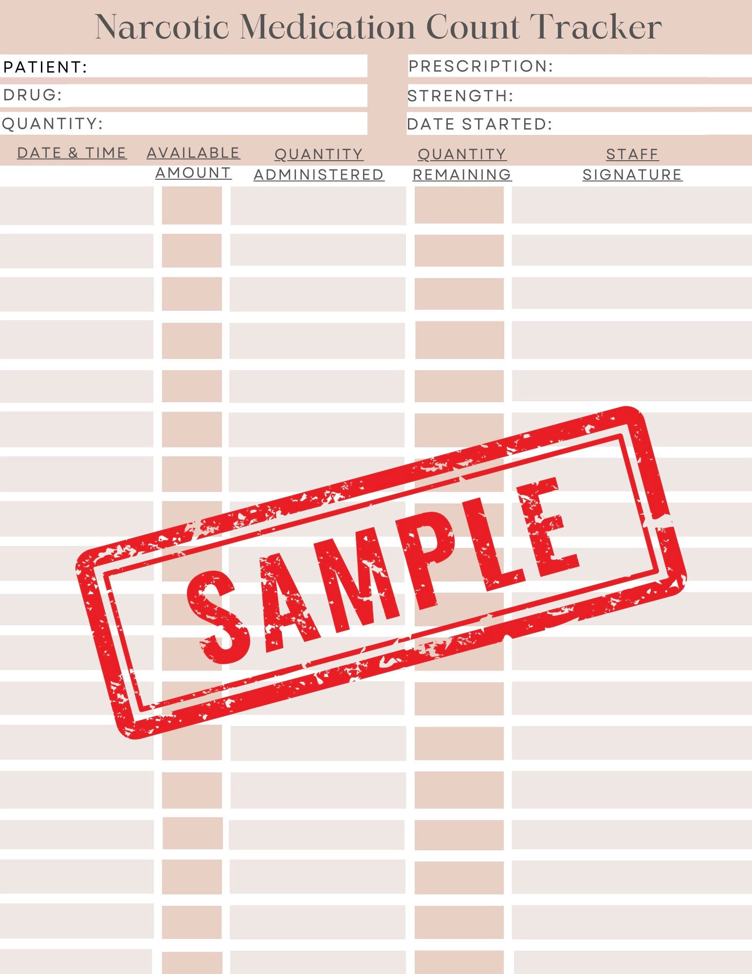 Narcotic Medication Count Tracker Sheet Instant PDF Download Medical Record Documentation Medical Chart Patient Admission Paperwork Med Etsy