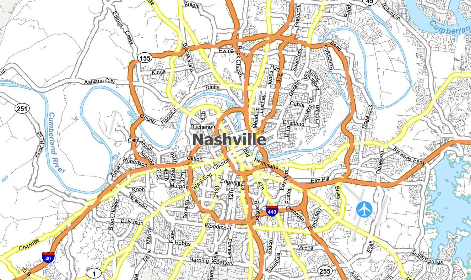 Printable Map Of Nashville