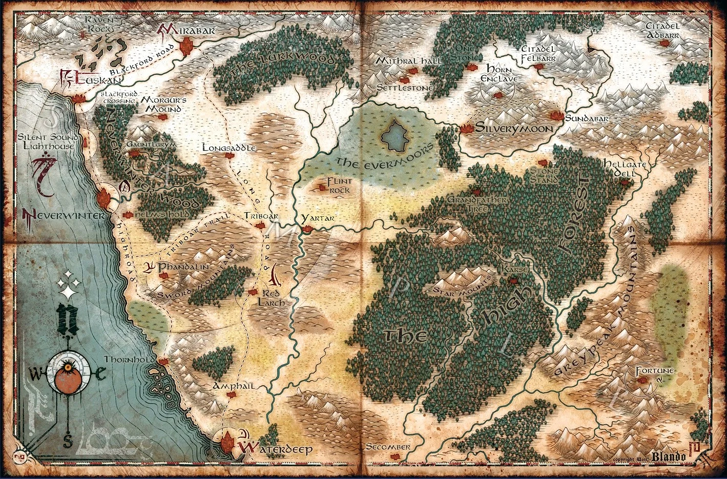 NE Faerun Canvas Travelers Map Canvas Print Jared Blando