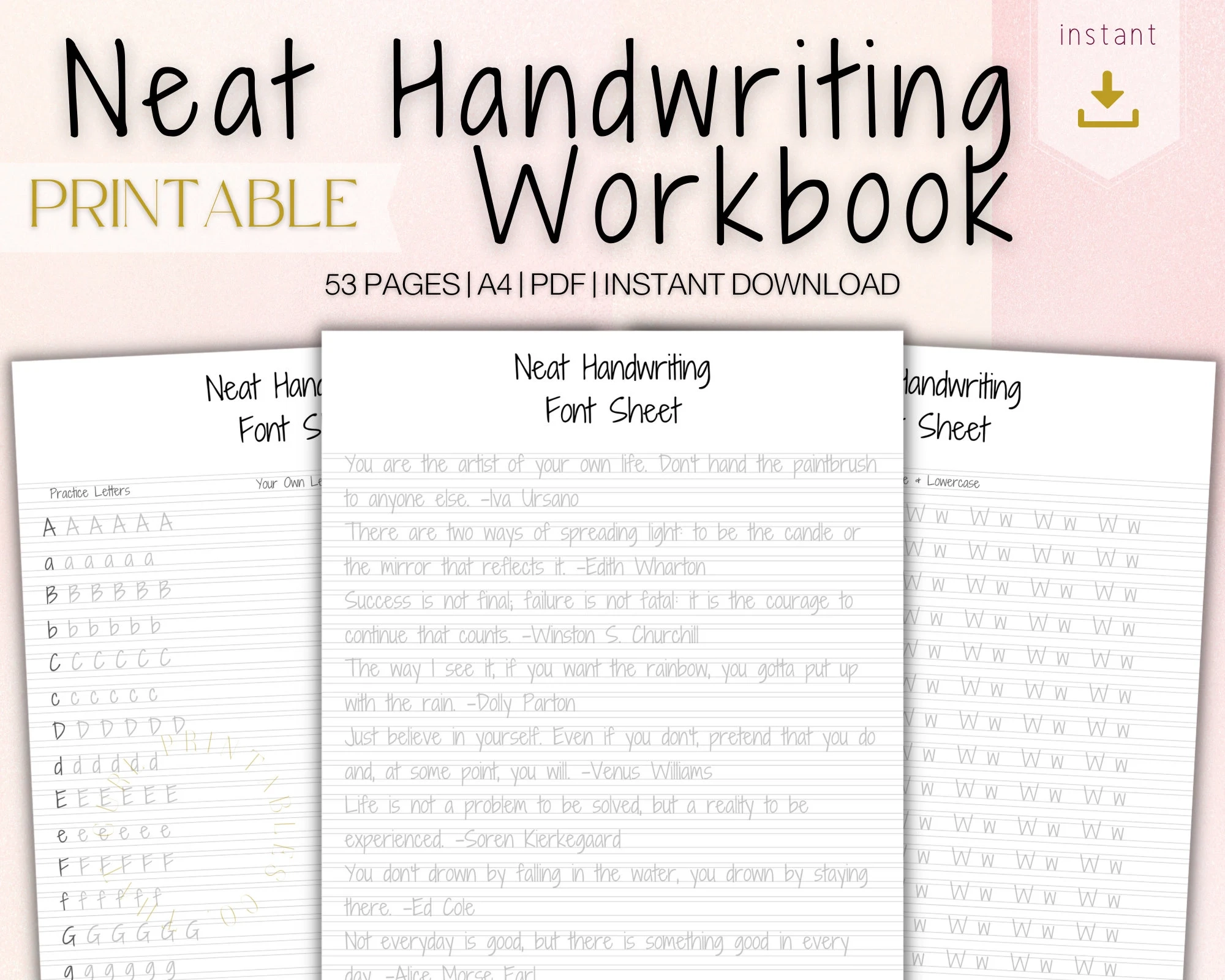 Neat Handwriting Practice Sheet Printable Handwriting Work Sheet Uppercase lowercase numbers A4 PDF Instant Download Etsy