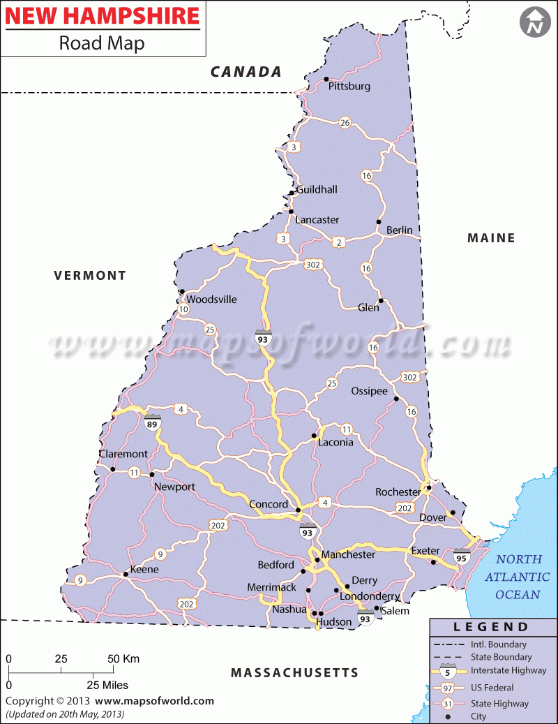 Printable Road Map Of New Hampshire Printable Road Map Of New Hampshire