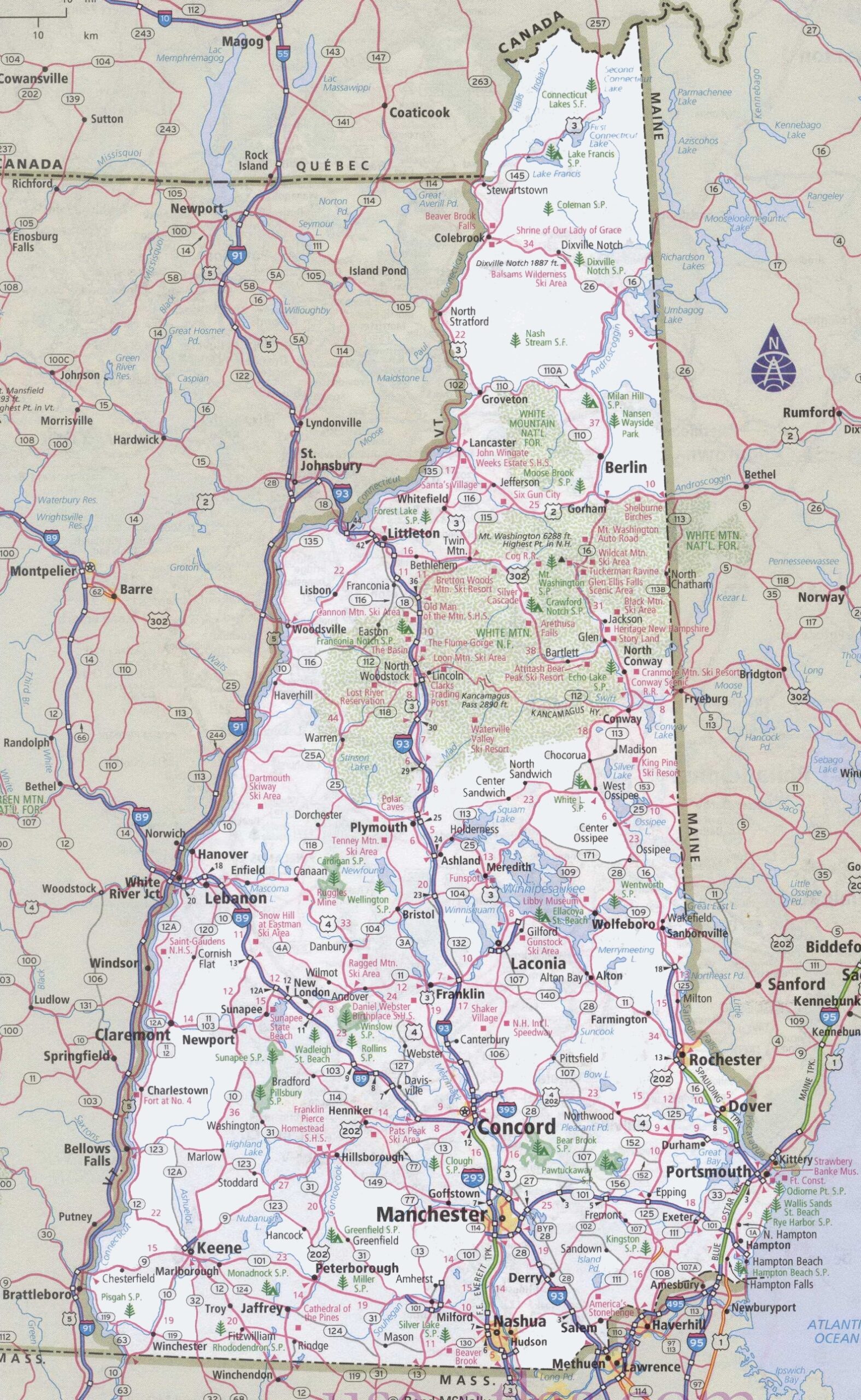 New Hampshire Road Map Ontheworldmap New Hampshire Road Map Ontheworldmap