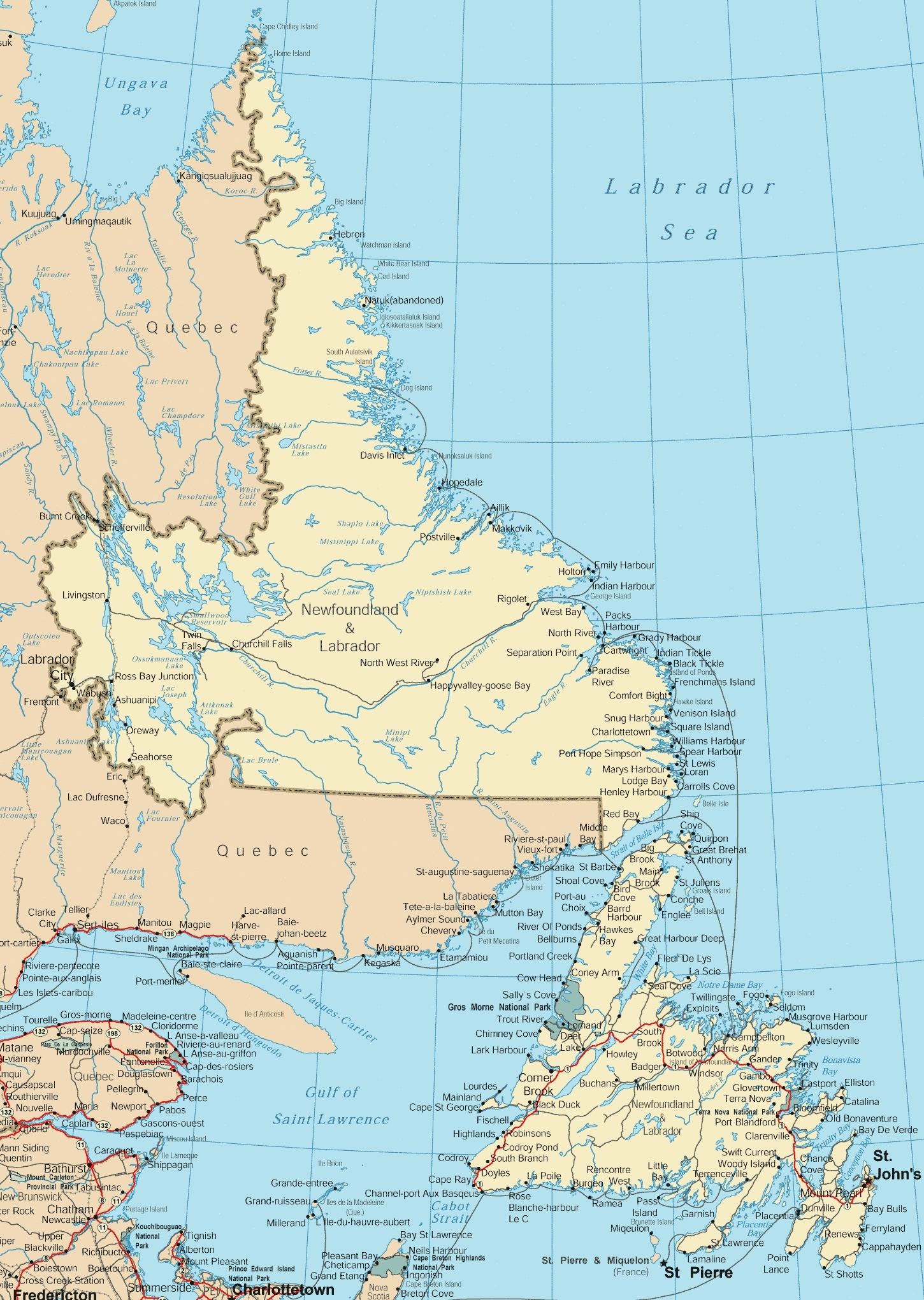 Newfoundland And Labrador Road Map Ontheworldmap