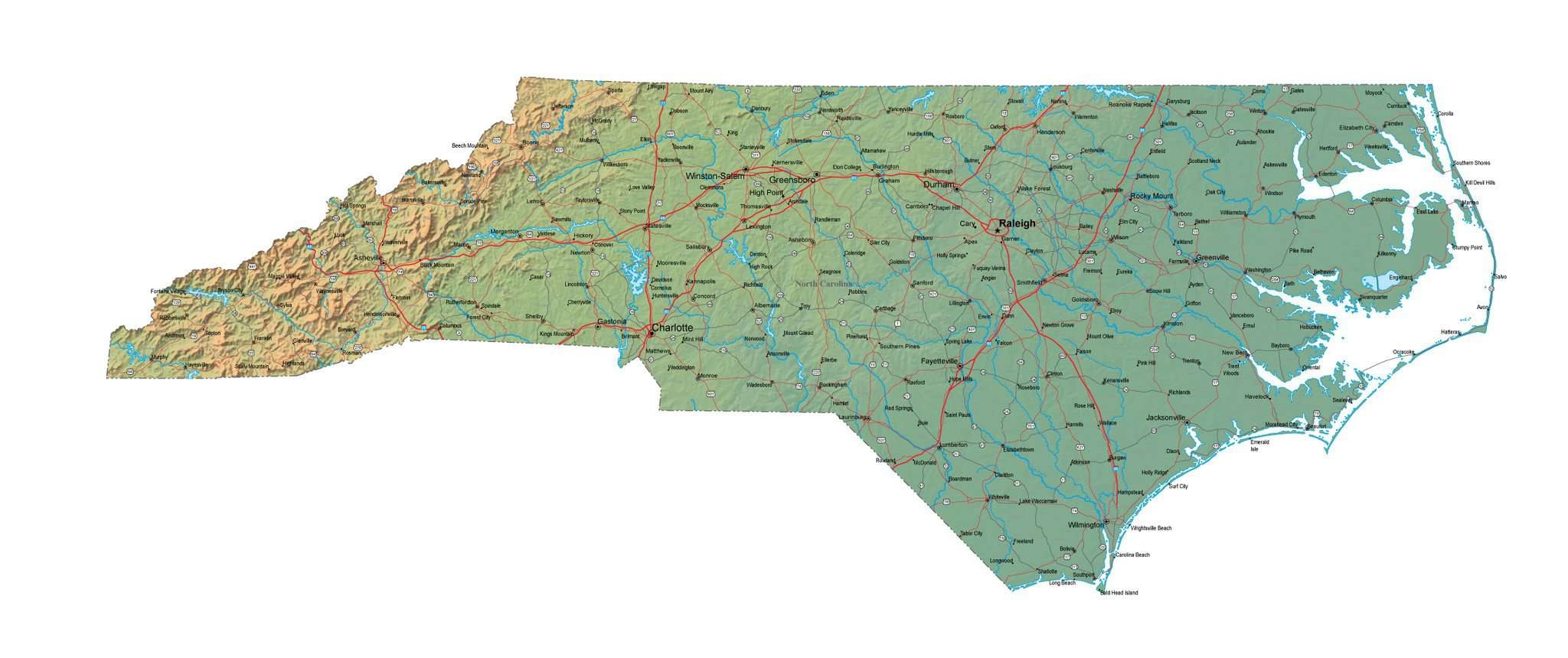 North Carolina Terrain Map In Fit Together Style With Terrain NC USA 852093