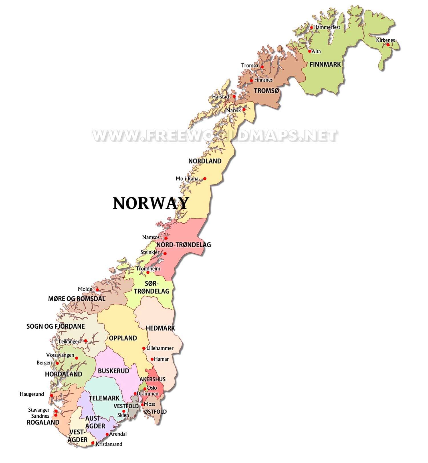 Printable Map Of Norway With Cities