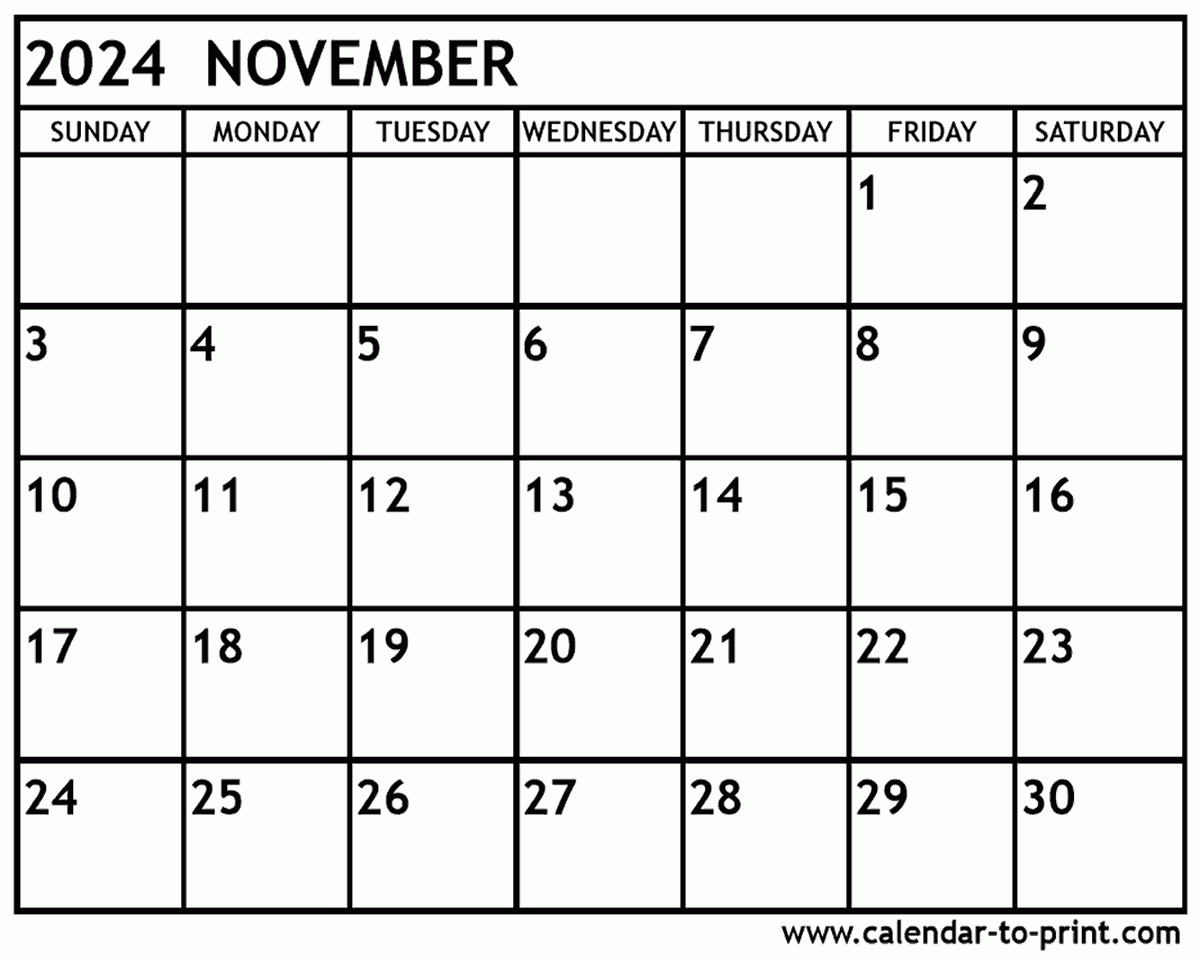 November Printable Calendar Free