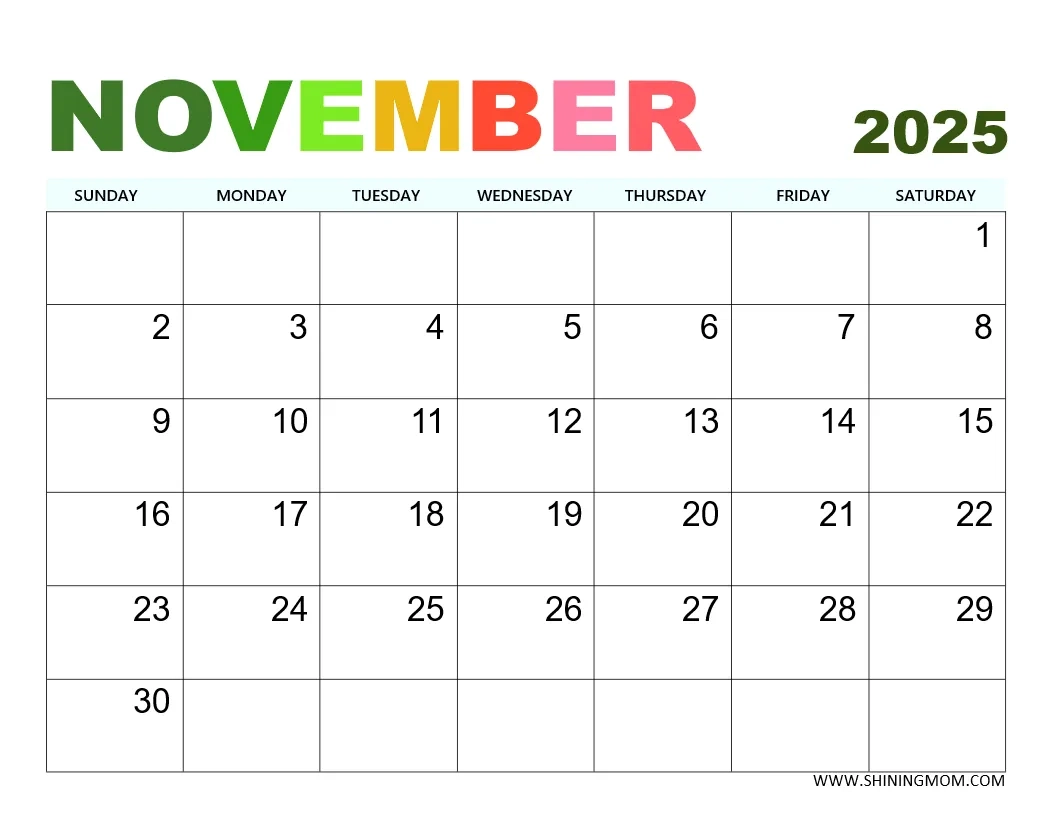 November Calendar With Holidays Printable