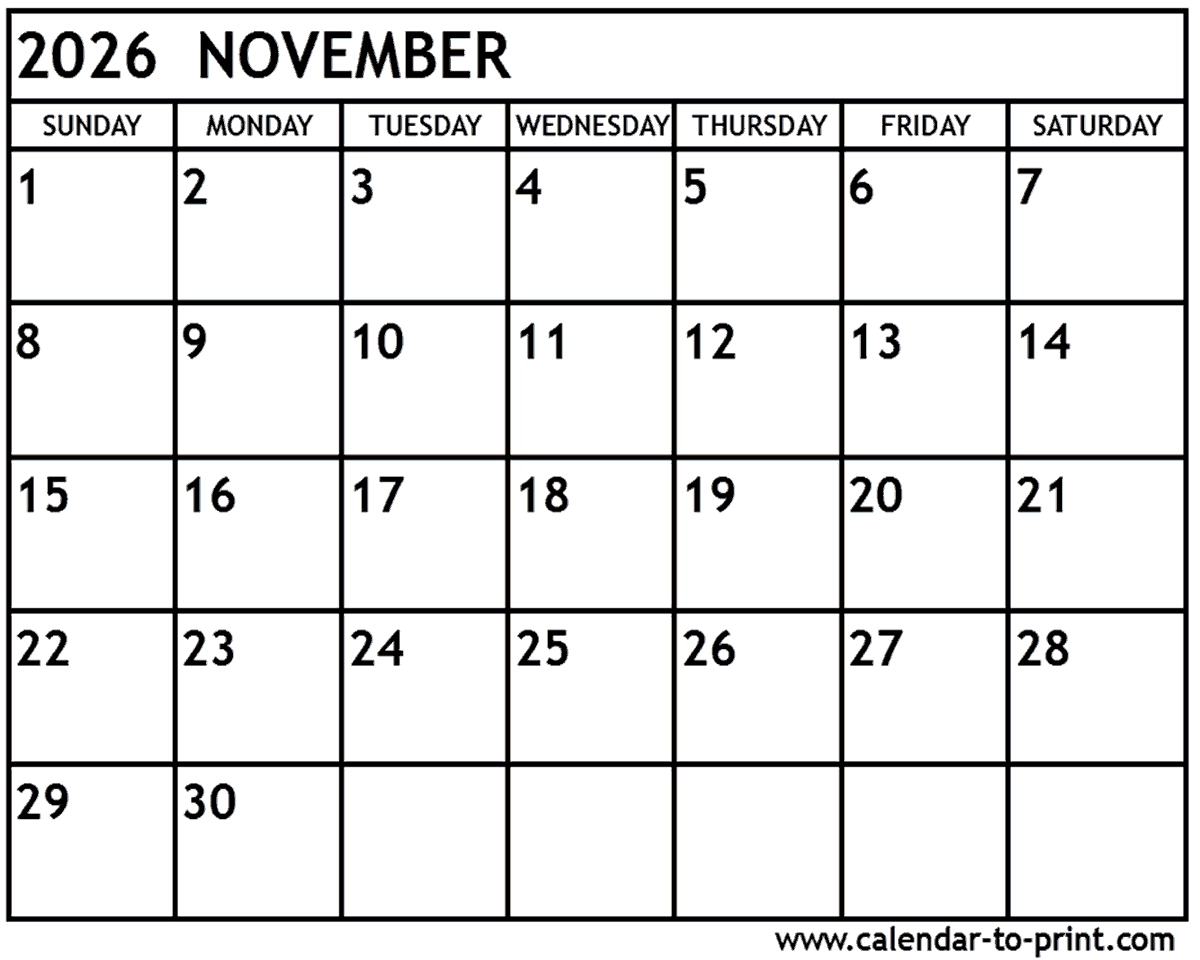 November 2026 Calendar With Holidays Printable Alphabet Charts