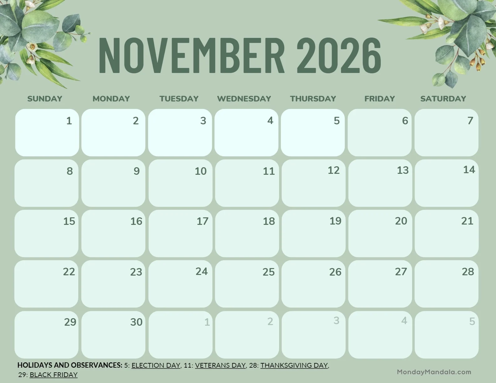 November 2026 Calendar Printable