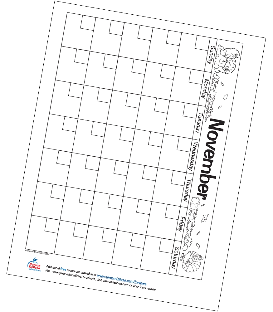 November Calendar Free Calendar Carson Dellosa