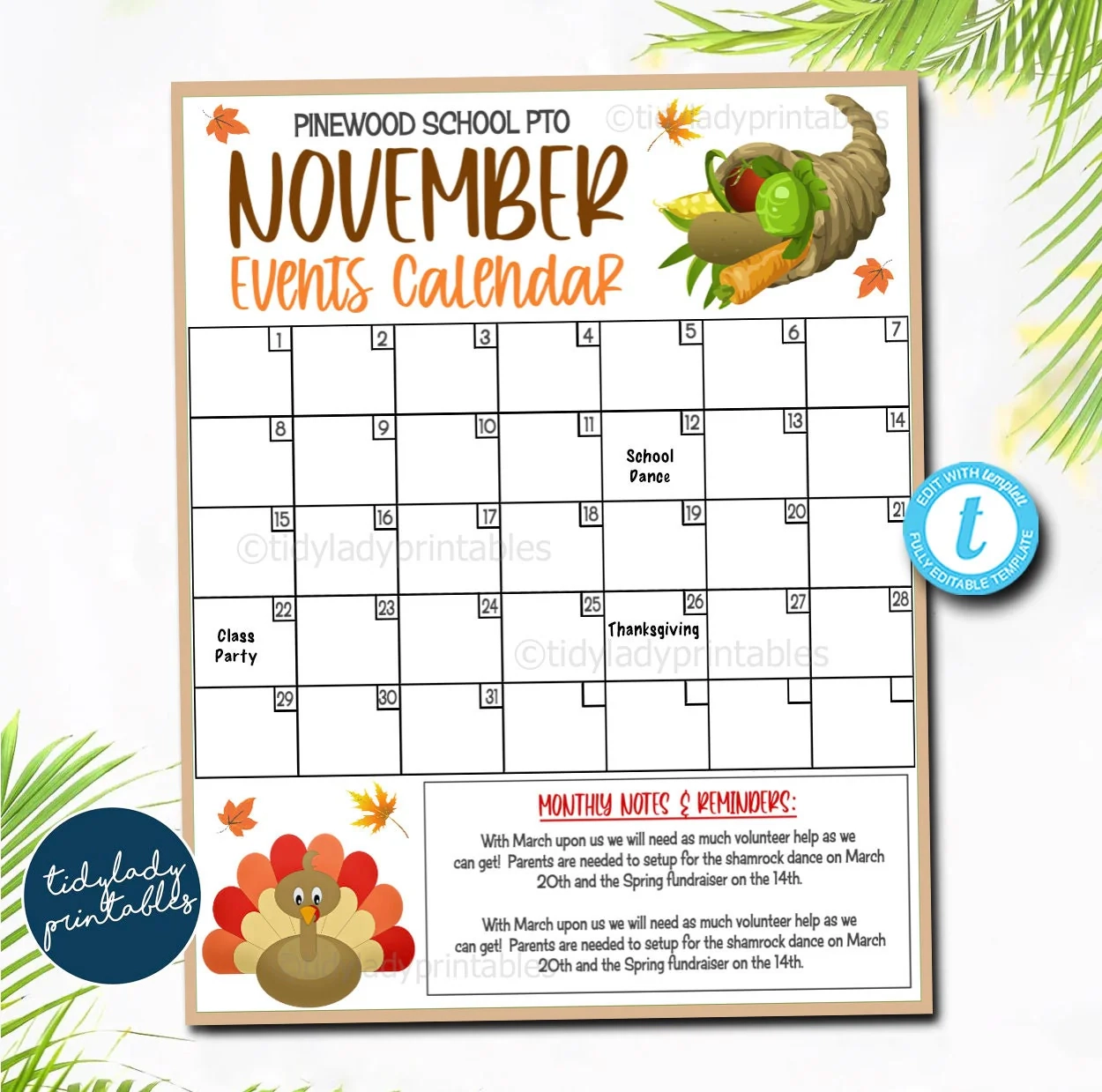 Printable Thanksgiving Calendar