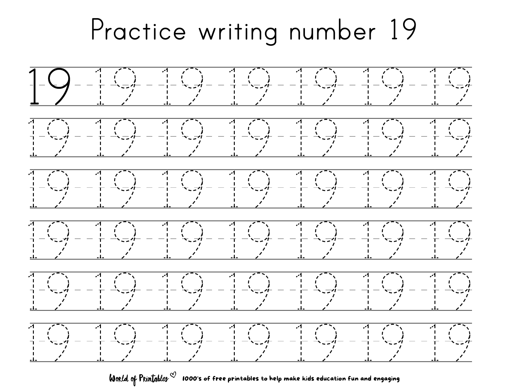 Free Printable Number 19 Worksheet