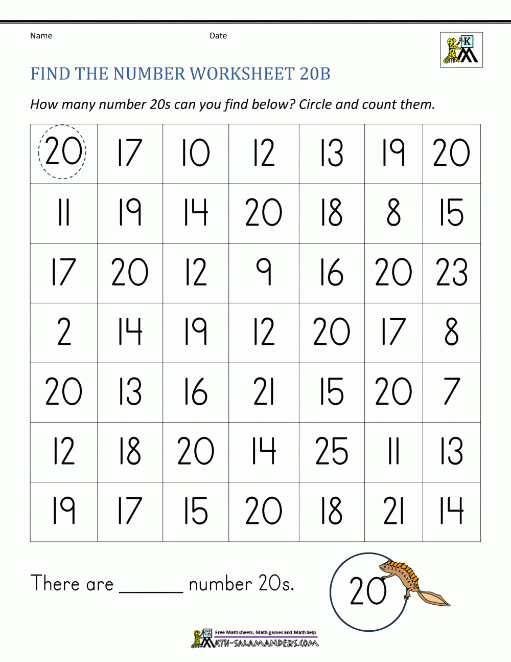 Number 20 Worksheets For Preschool