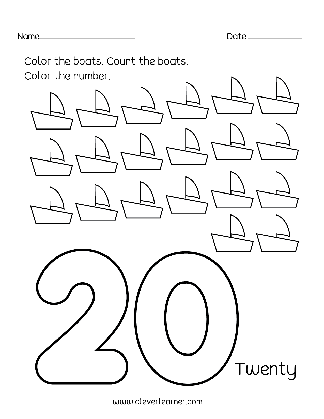 Printable Number 20 Worksheets