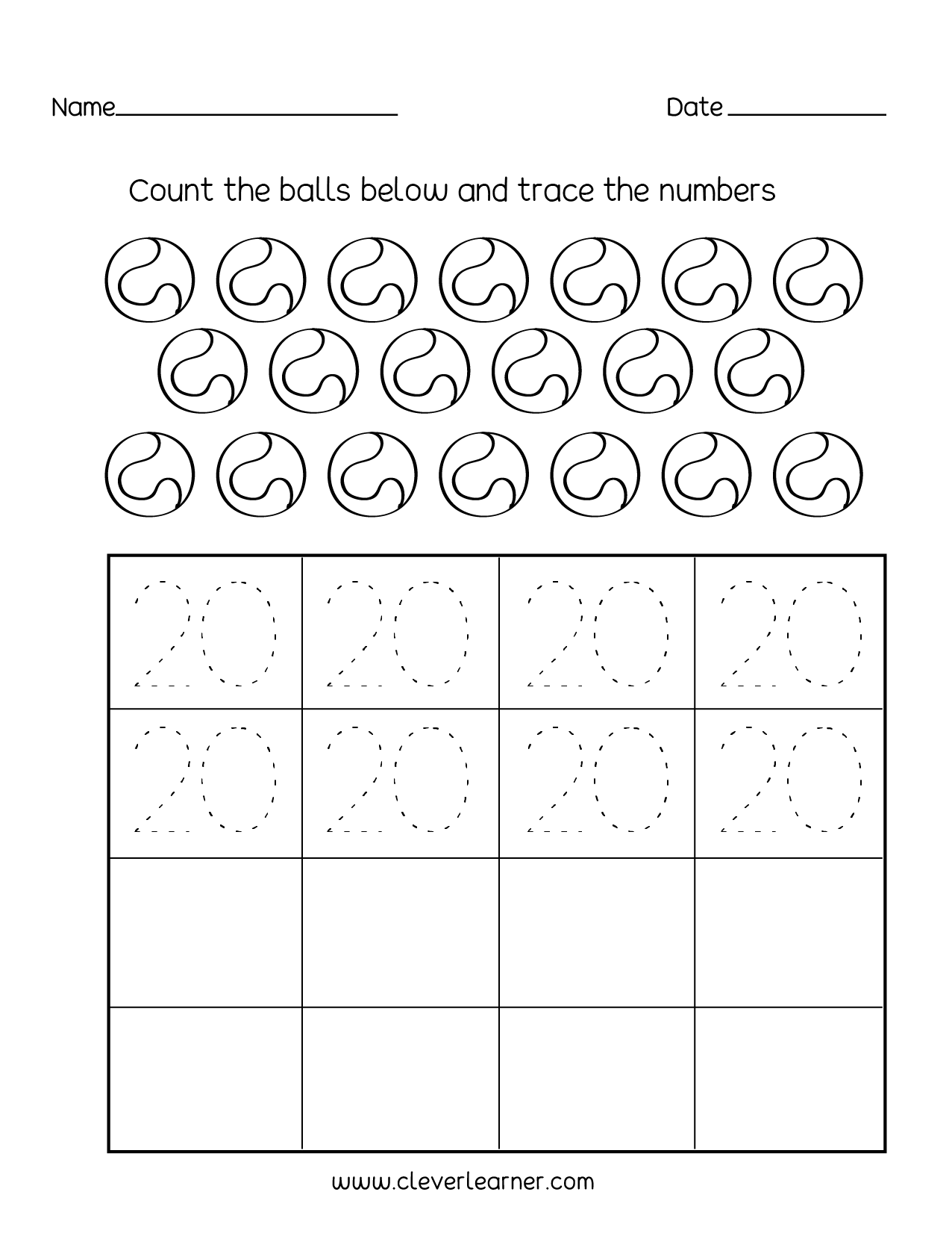 Printable Number 20 Worksheets