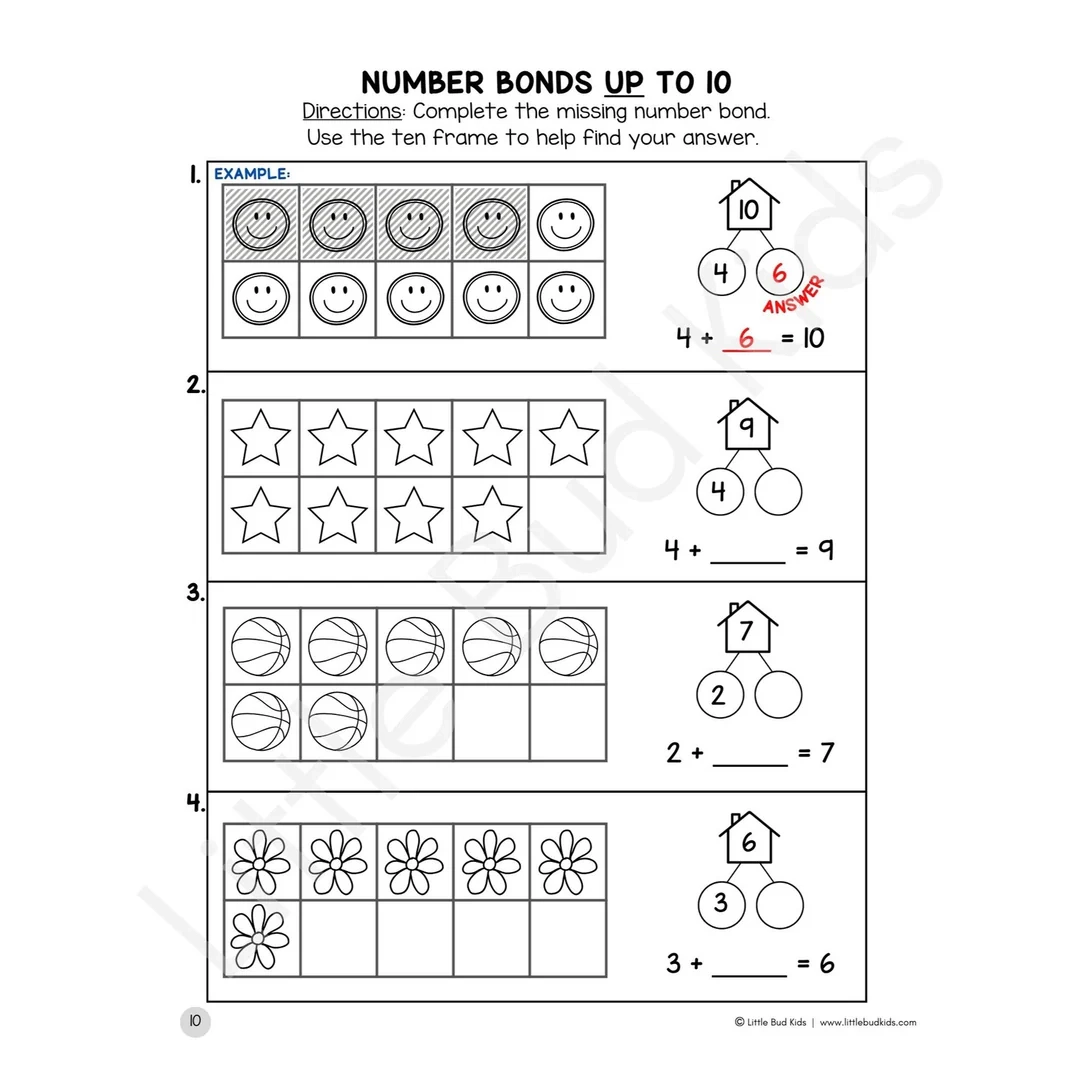 Number Bonds Math Facts Addition Subtraction Worksheet Set DOWNLOAD Little Bud Kids