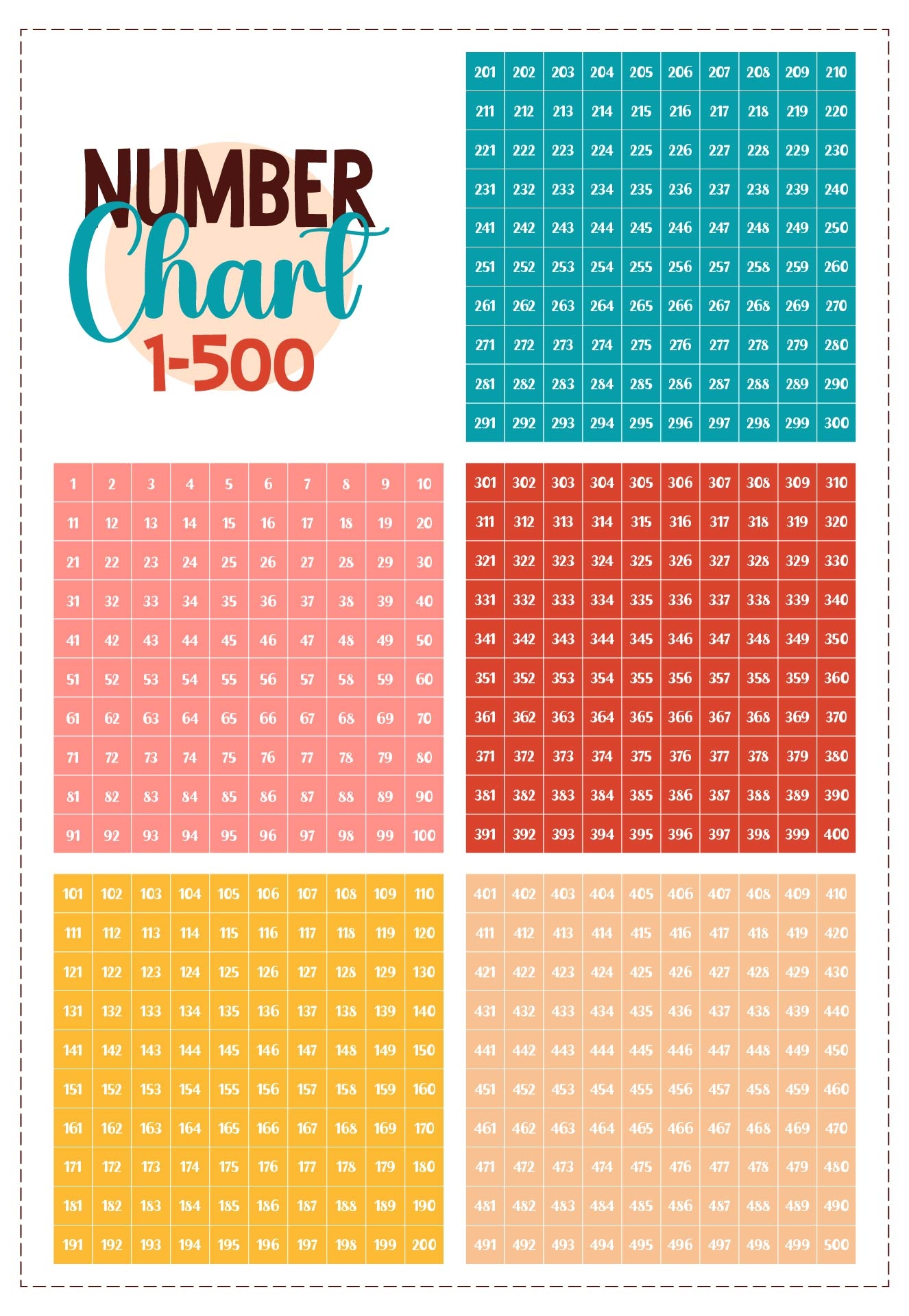 Number Chart 1 500 10 Free PDF Printables Printablee