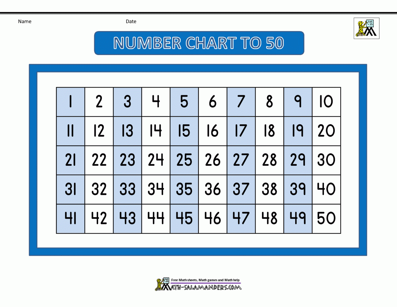 Number Chart To 50 Number Chart To 50