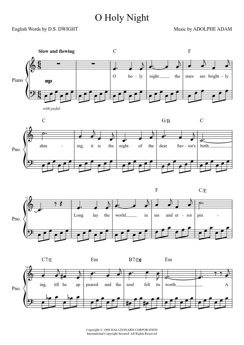 O Holy Night Sheet Music For Piano Solo Easy MuseScore