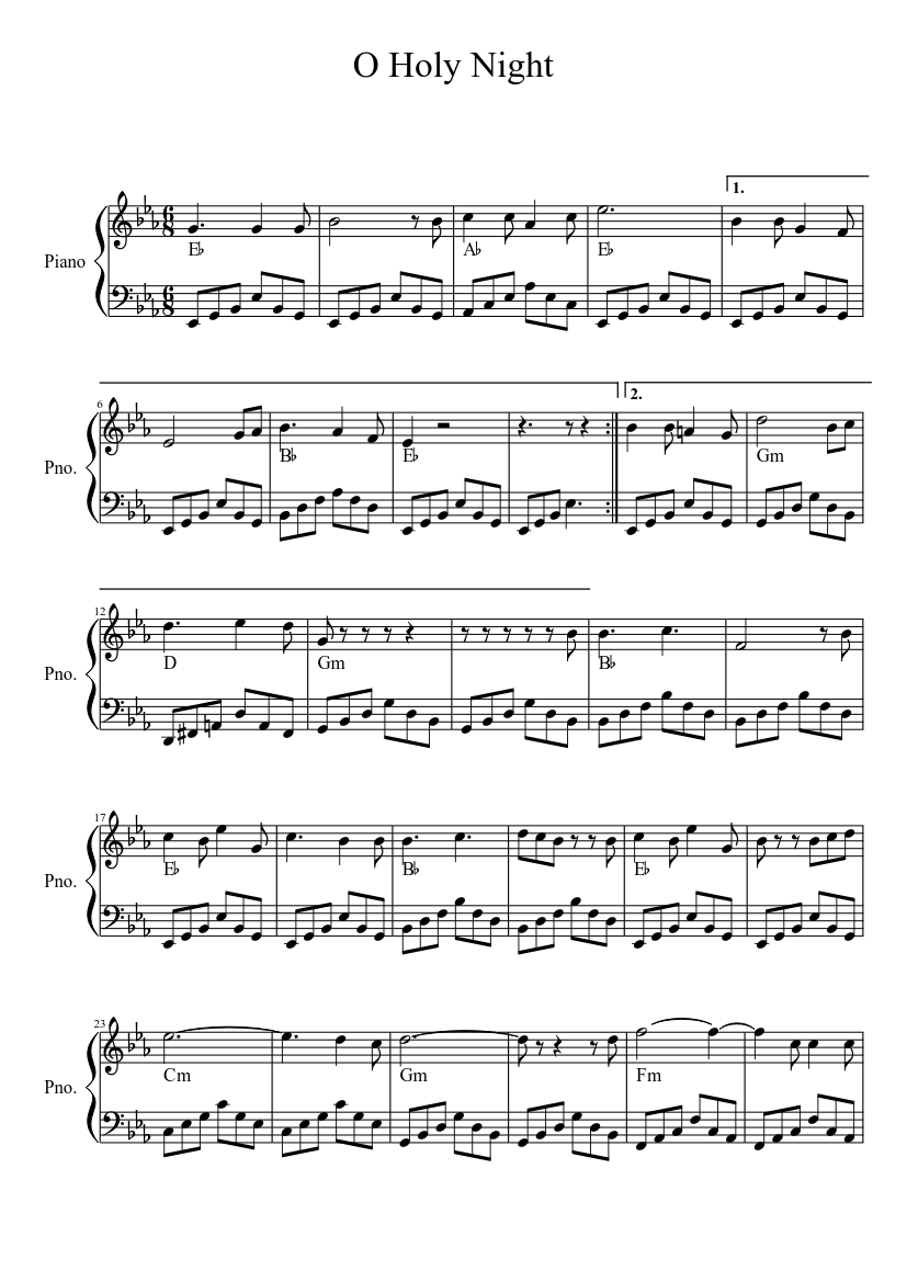 O Holy Night Sheet Music For Piano Solo Easy MuseScore