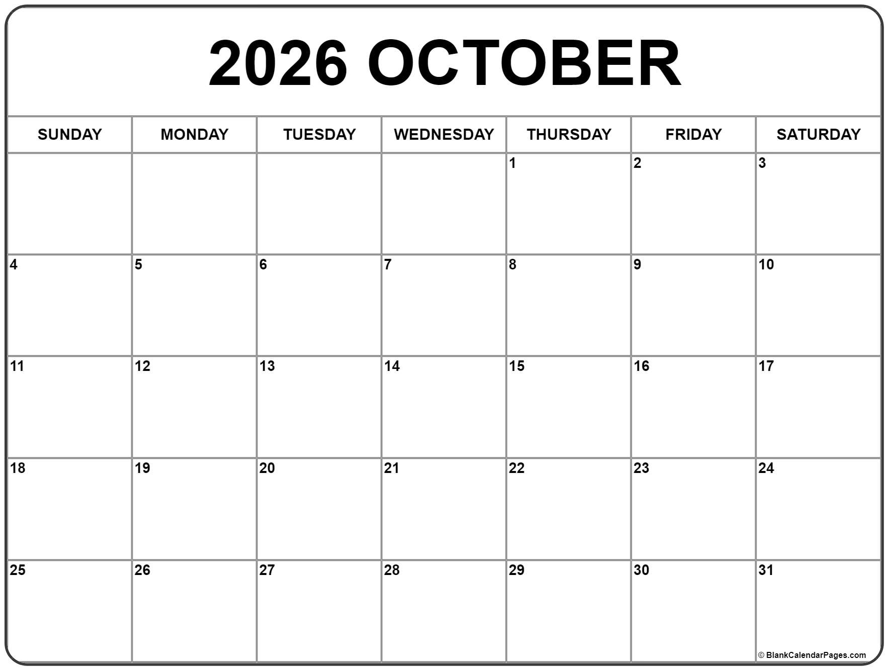 Blank October Calendar Printable