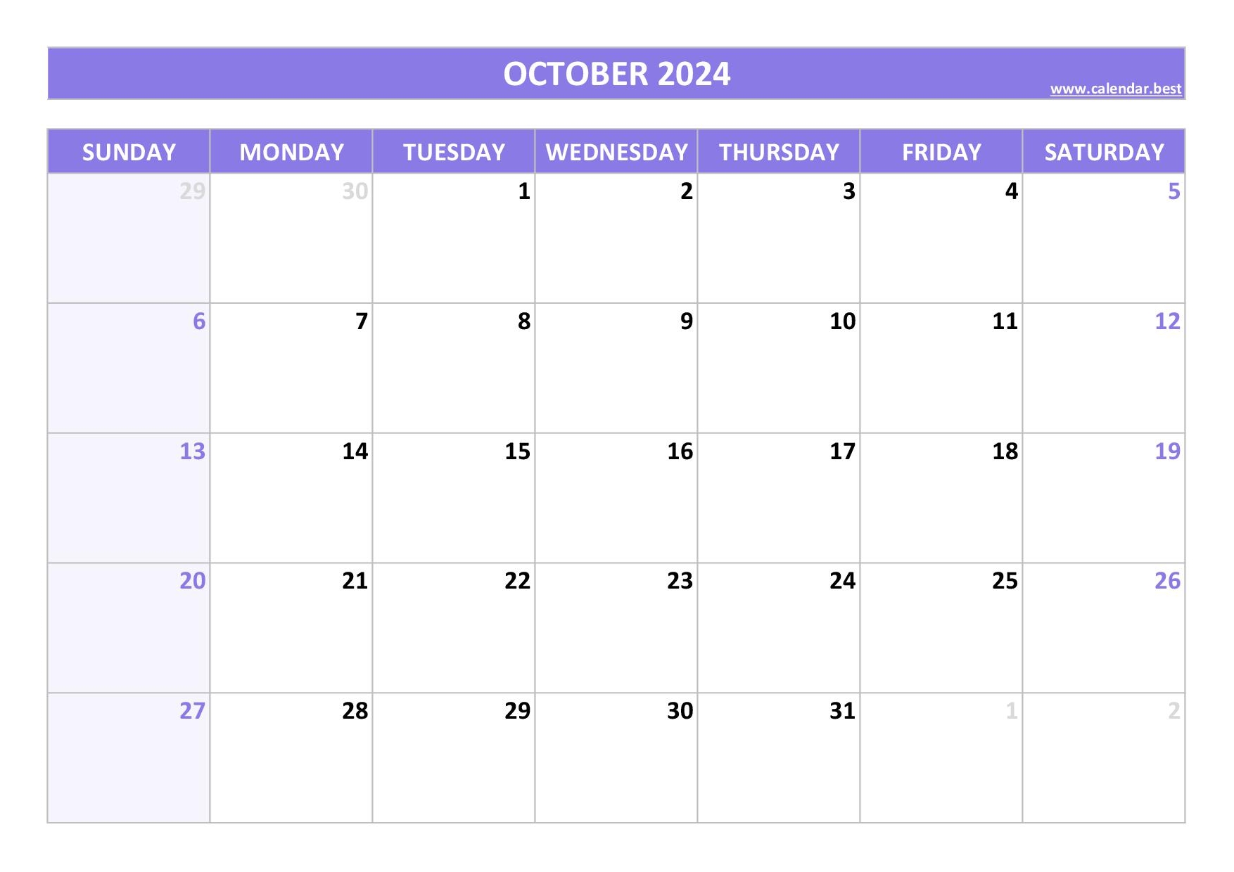 October 2024 Calendar Calendar best