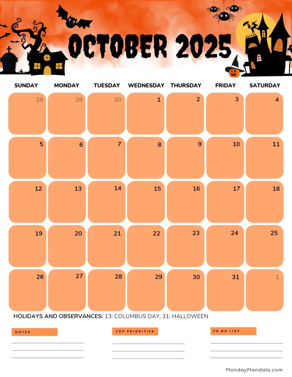 Free Printable October Calendar Pdf