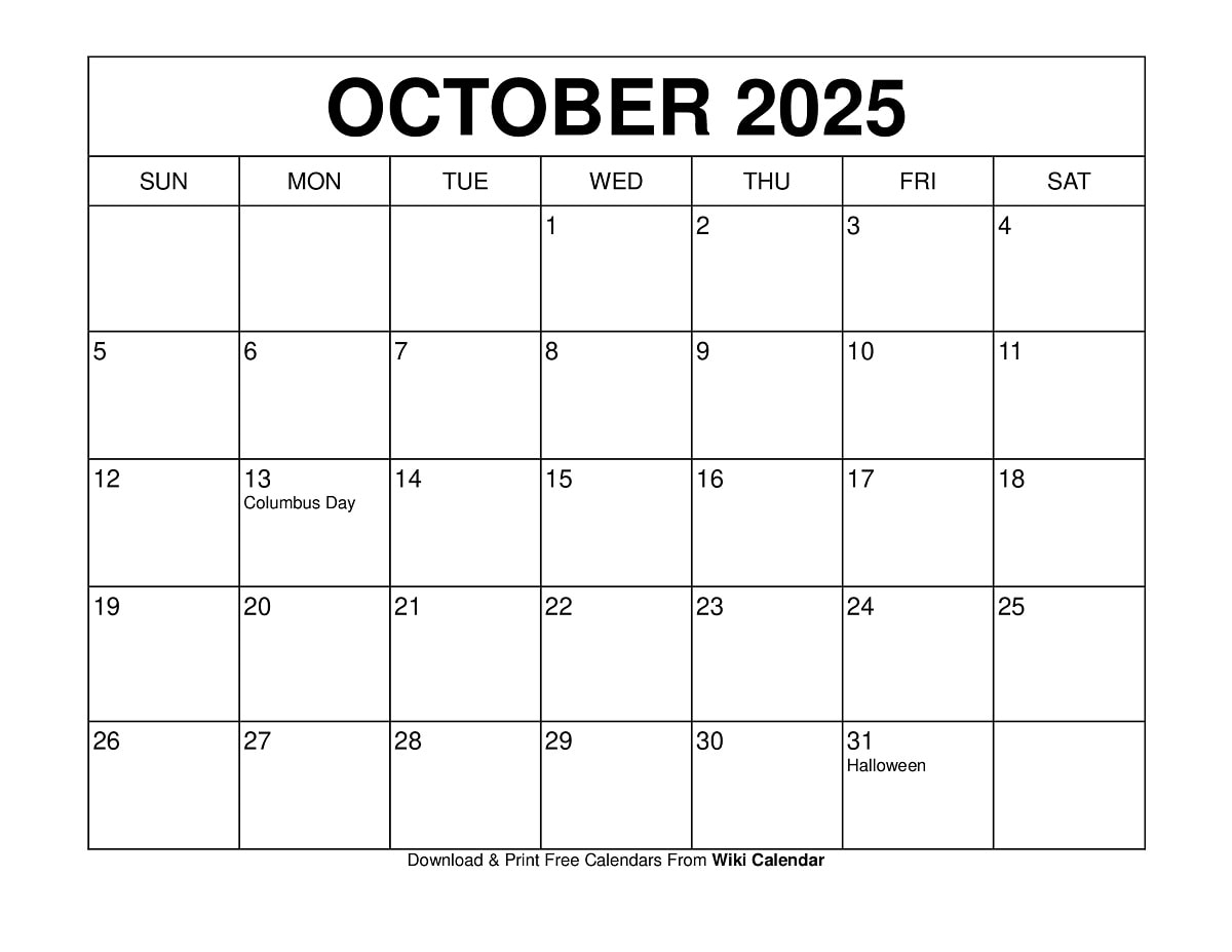 Free Printable October Calendar Pdf
