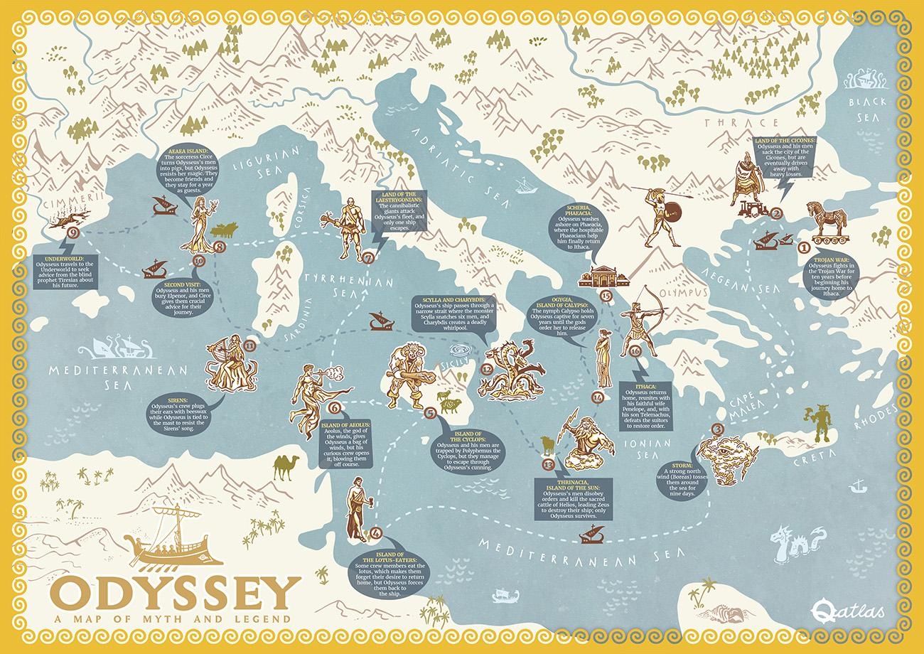 Odyssey A Map Of Myth And Legend The Epic Journey Of Odysseus As It Appears In Homer s Classic Epic The Odyssey R MapPorn