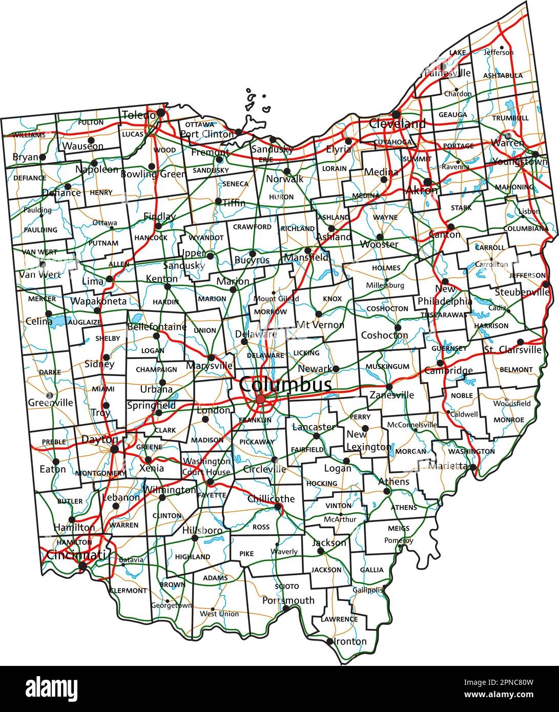 Ohio Road And Highway Map Vector Illustration Stock Vector Image Art Alamy