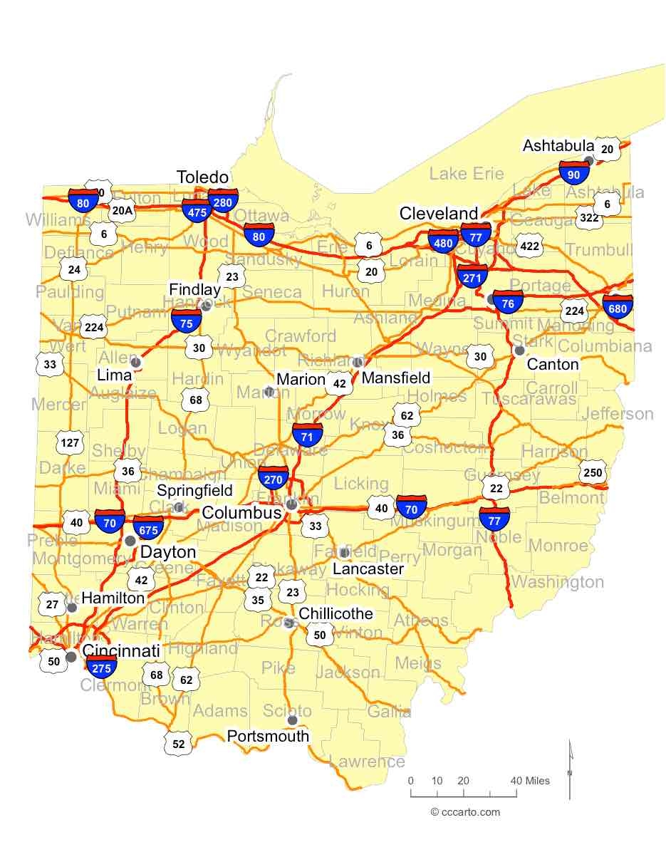 Ohio s Roads Ohio s Interstates And Hwys Map CCCarto