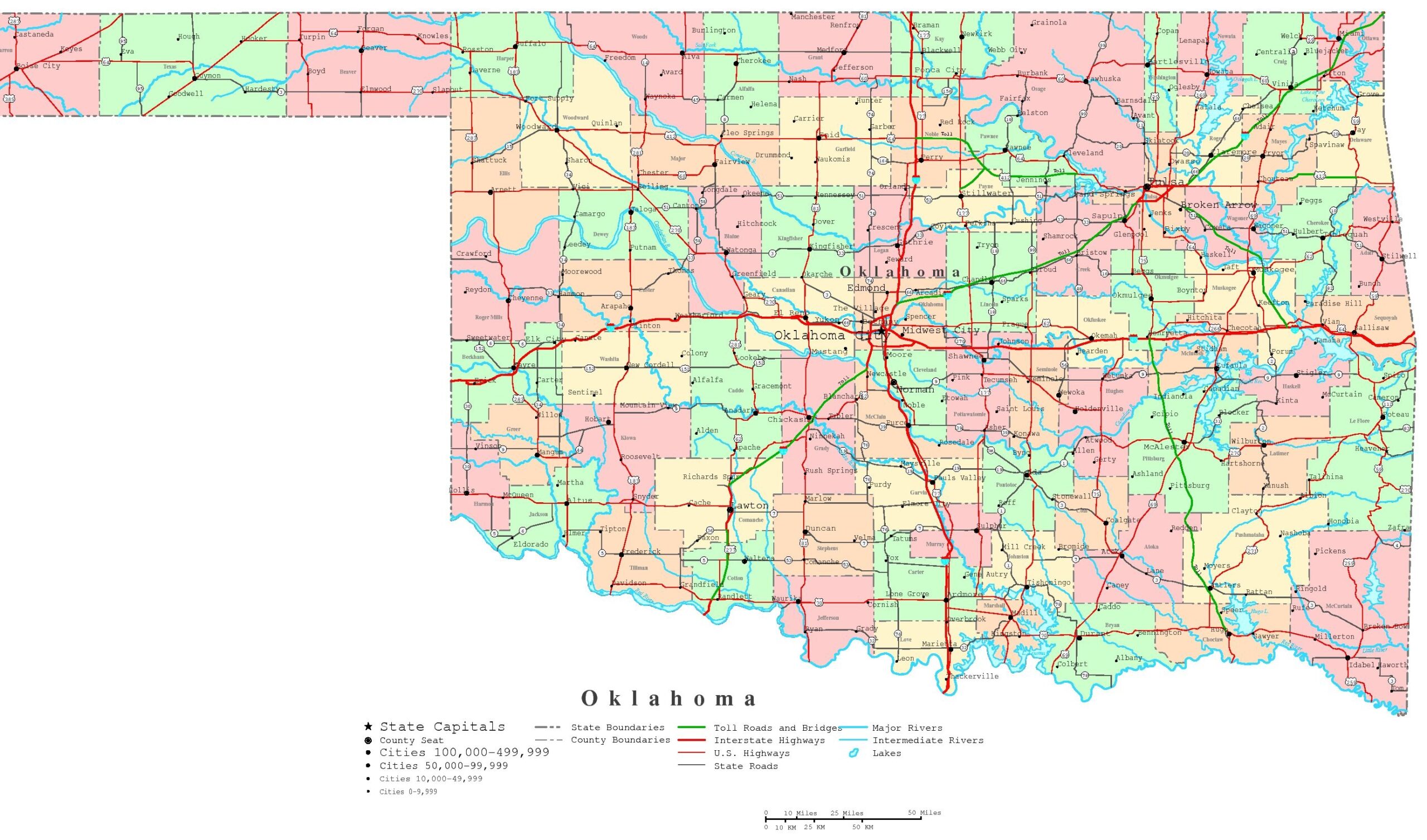 Free Printable Map Of Oklahoma