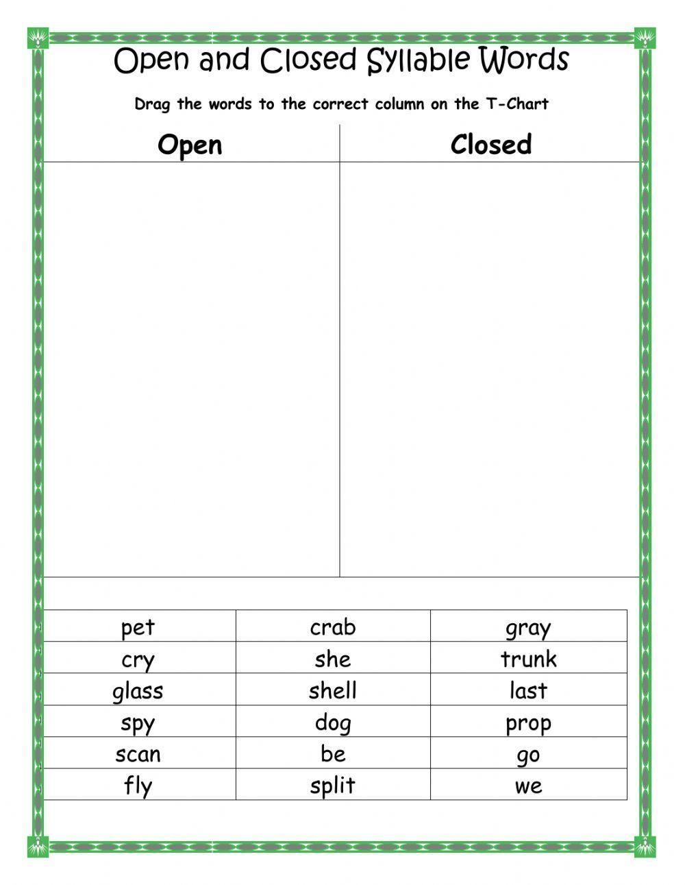 Open And Closed Syllables Online Activity Live Worksheets Worksheets Library