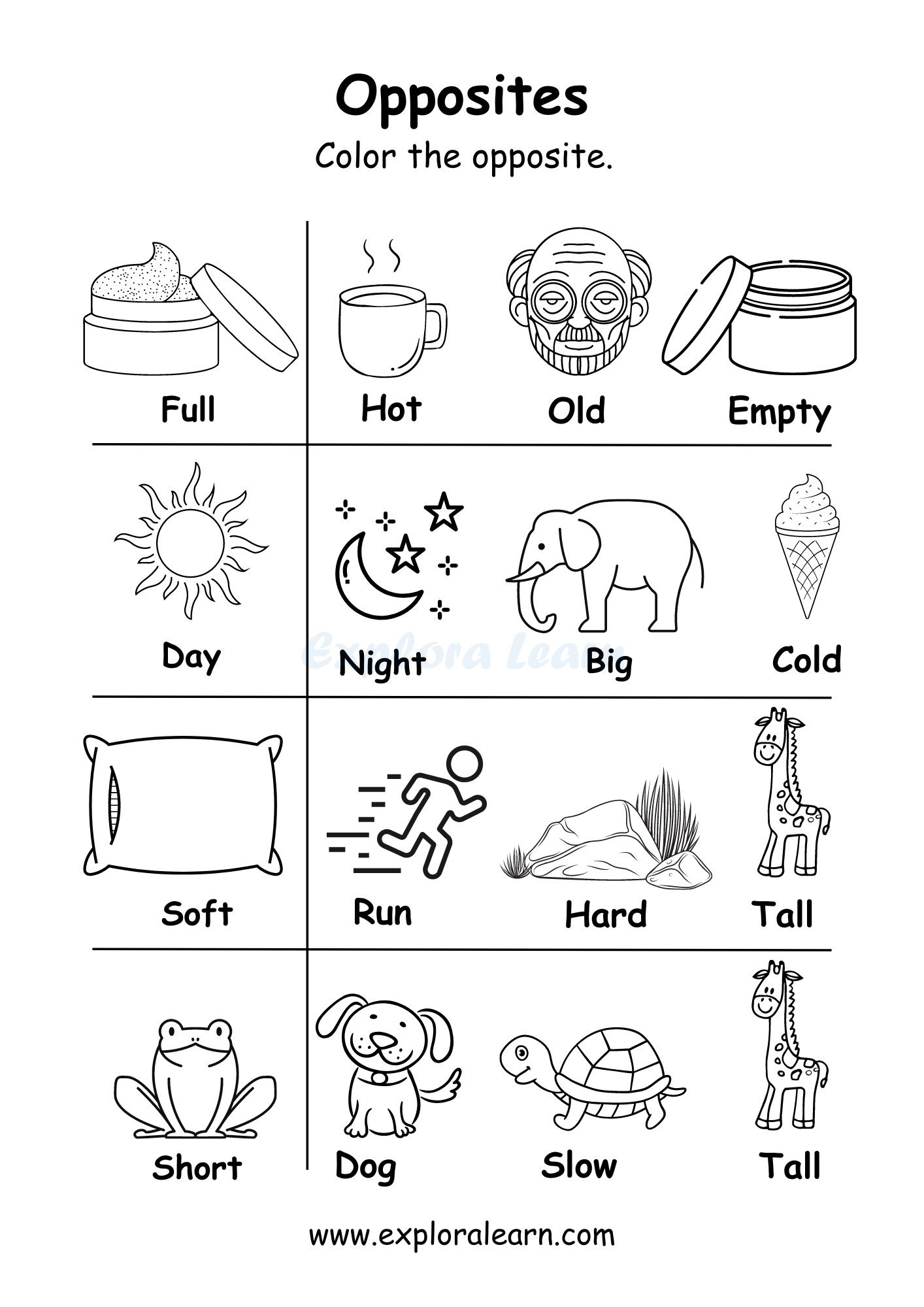 Free Printable Opposites Worksheets