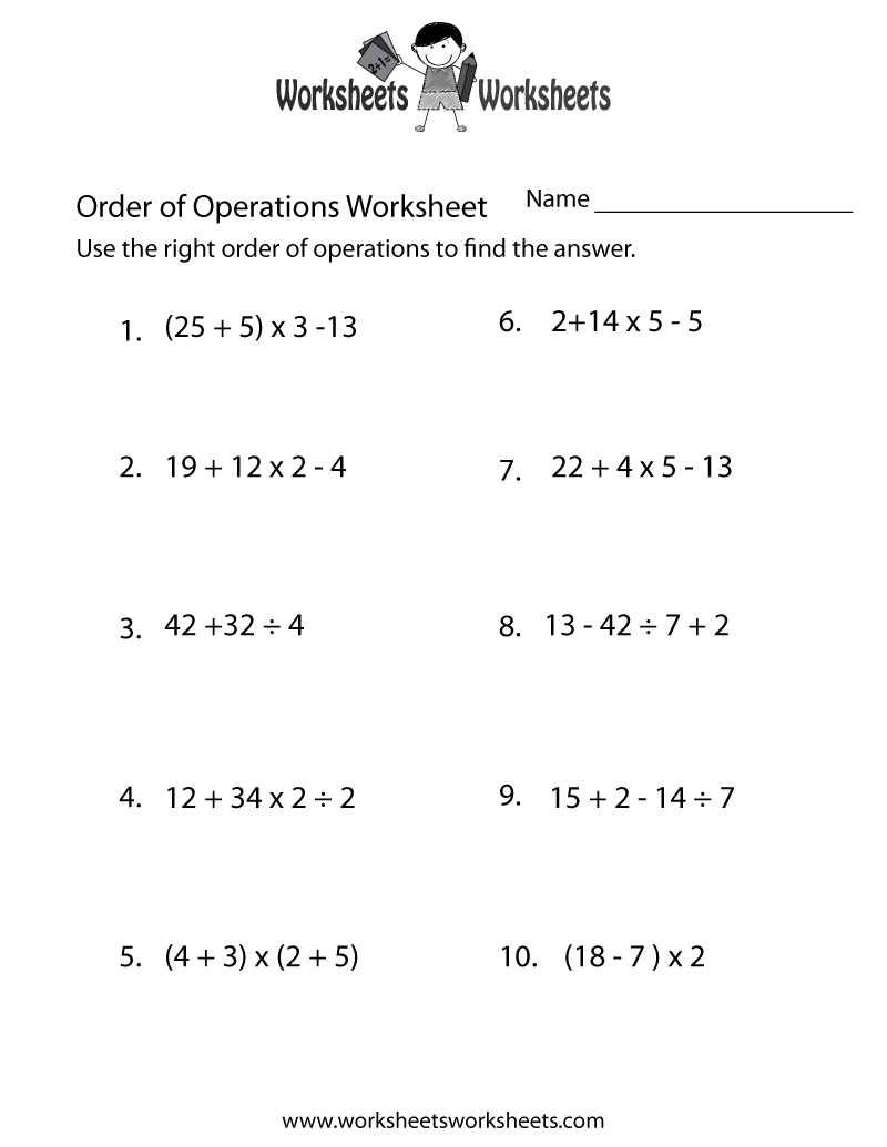 Order Of Operations Free Printable Worksheets