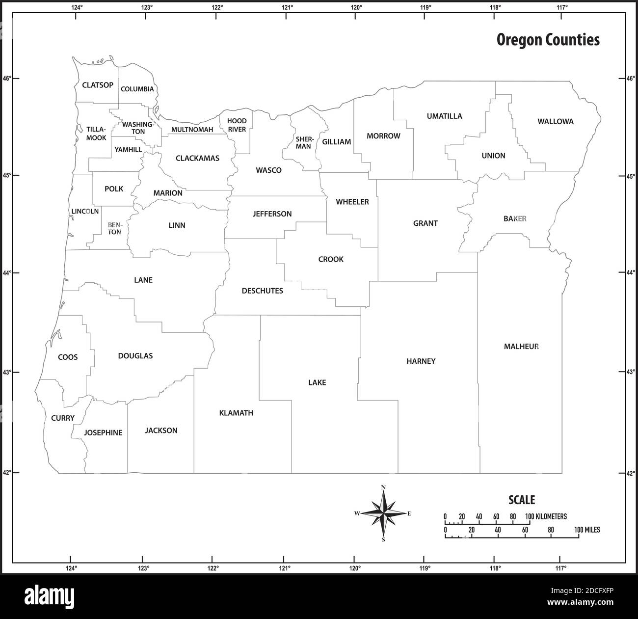 Oregon State Outline Administrative And Political Map In Black And White Stock Vector Image Art Alamy