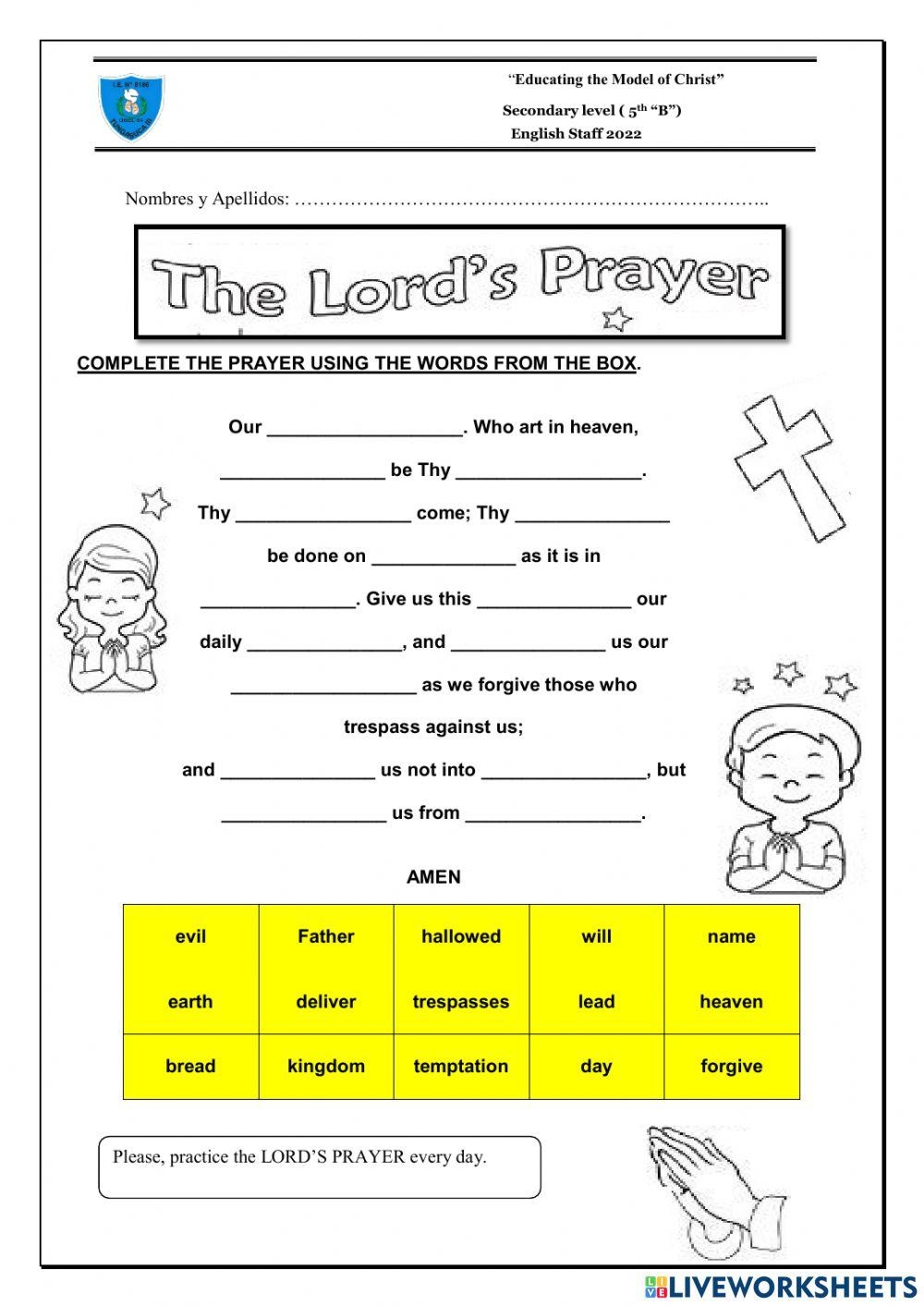 Our Father Fill In The Blank Activity Resource Twinkl Worksheets Library