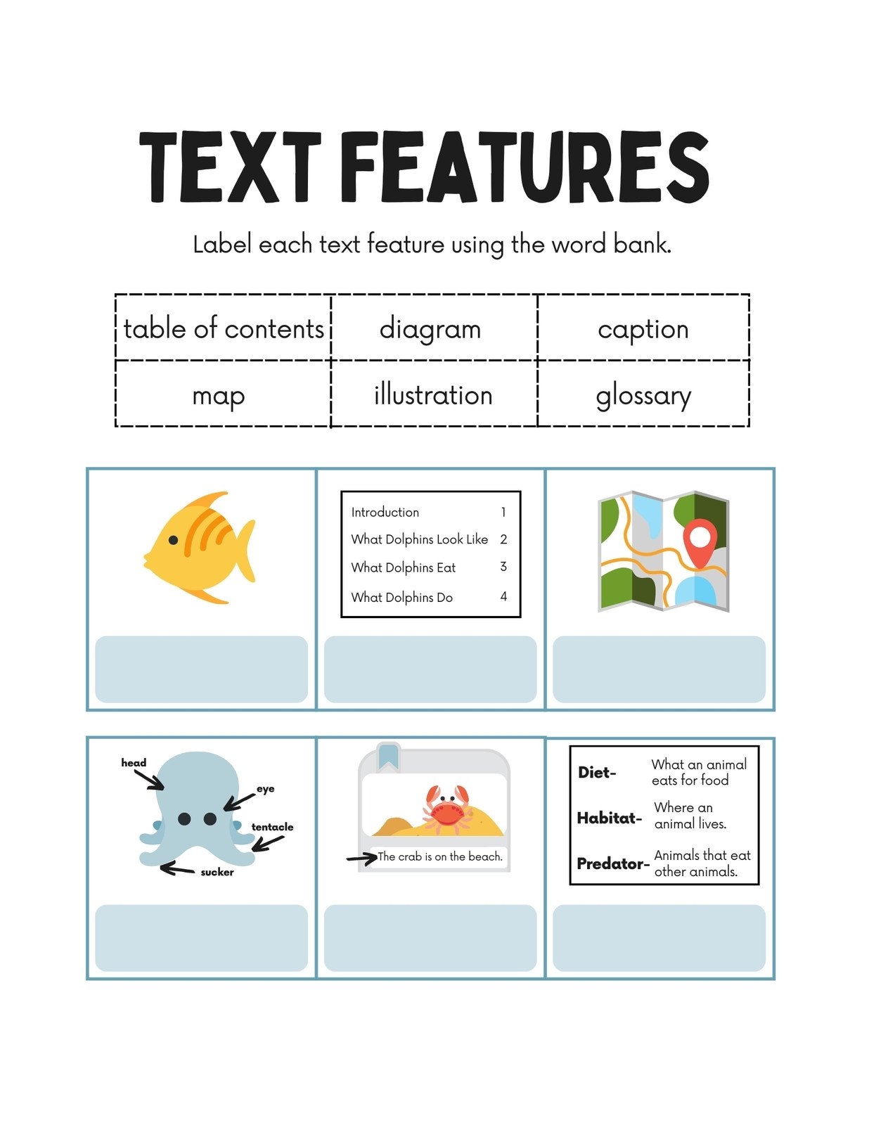 Free Printable Text Features Worksheets