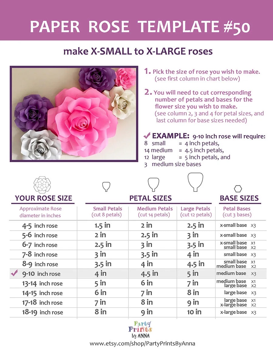 Printable Paper Flower Size Chart