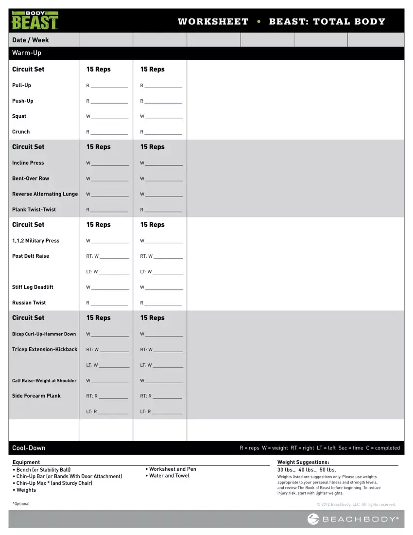Pdf Printable Body For Life Workout Upper Body Gym For Beginners Female Printable Workout Upper Body
