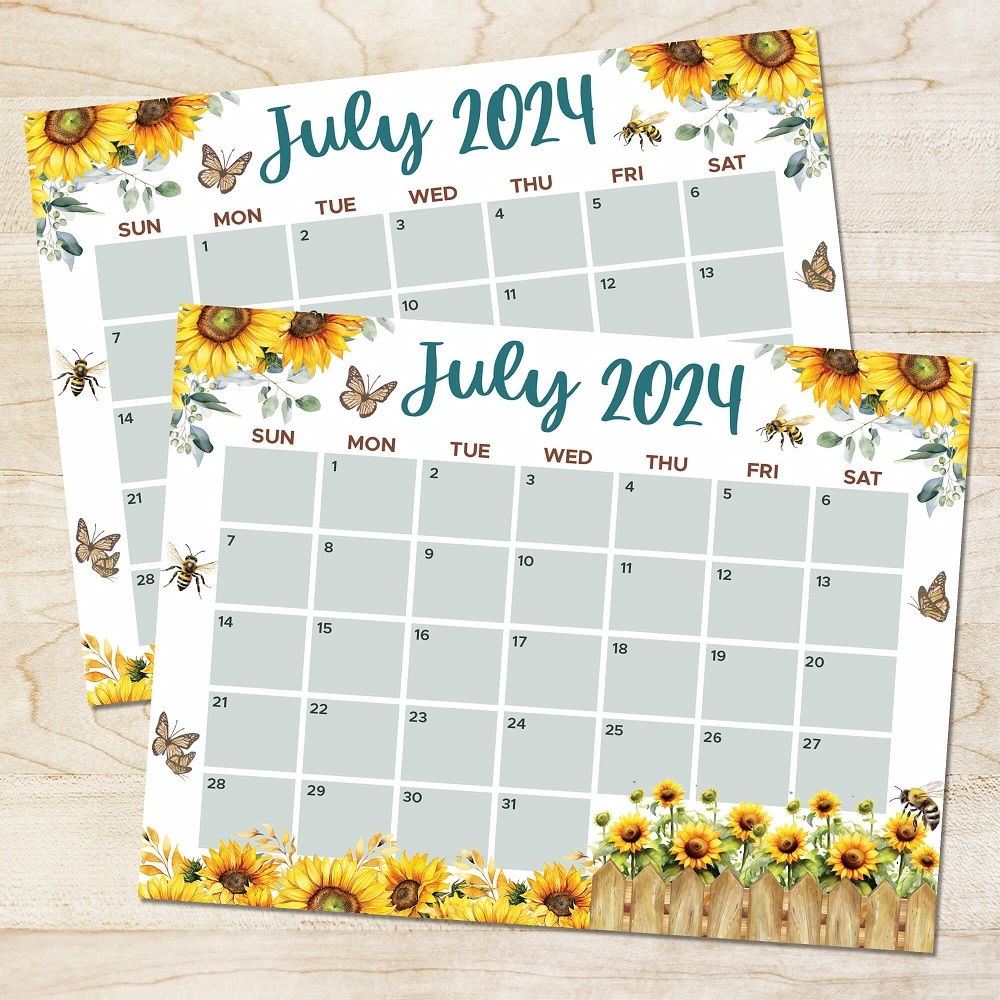 PDF Summer Floral July 2024 Themed Calendar Printable Sunflower Summertime Planner Made By Teachers