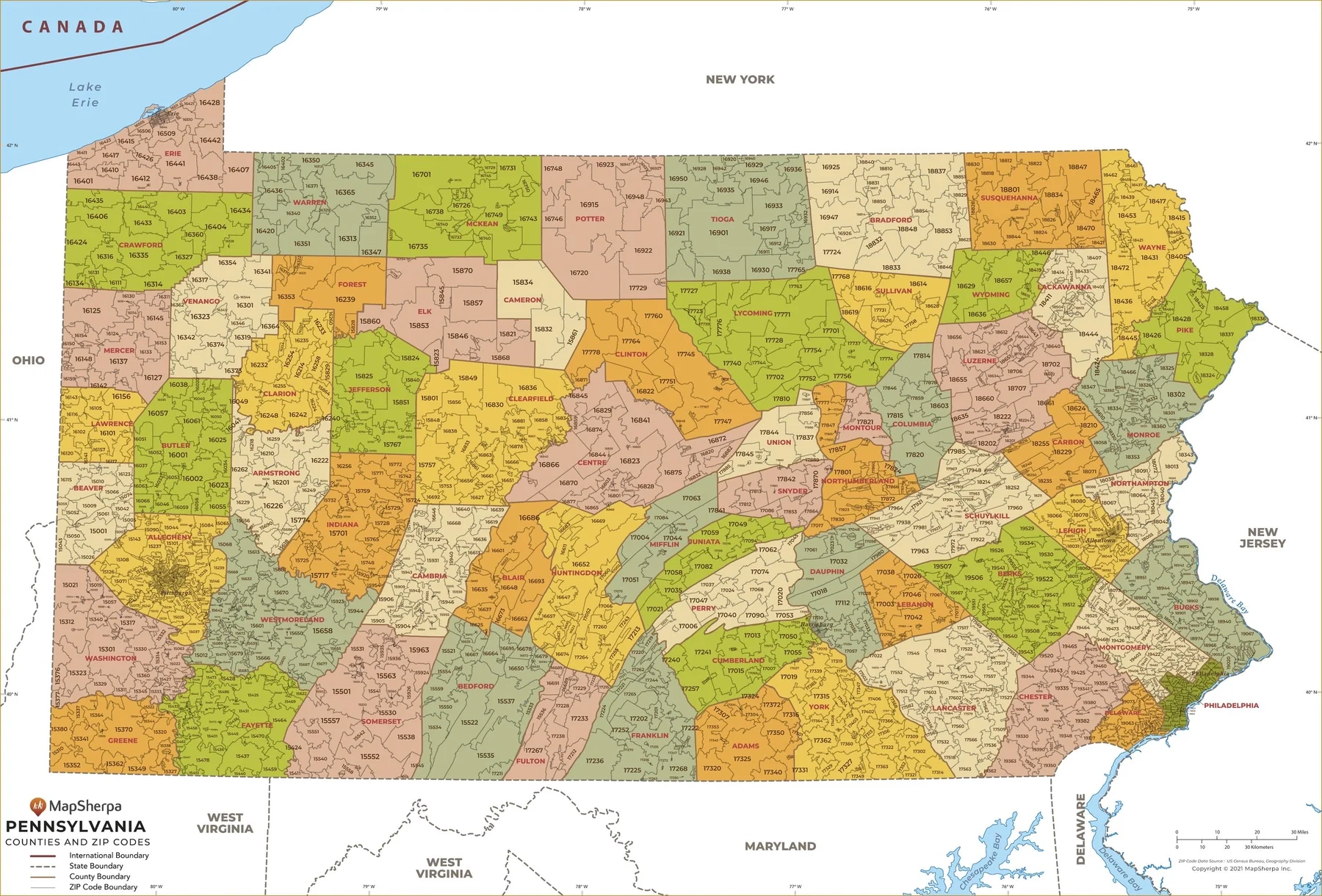 Printable Pennsylvania Zip Code Map
