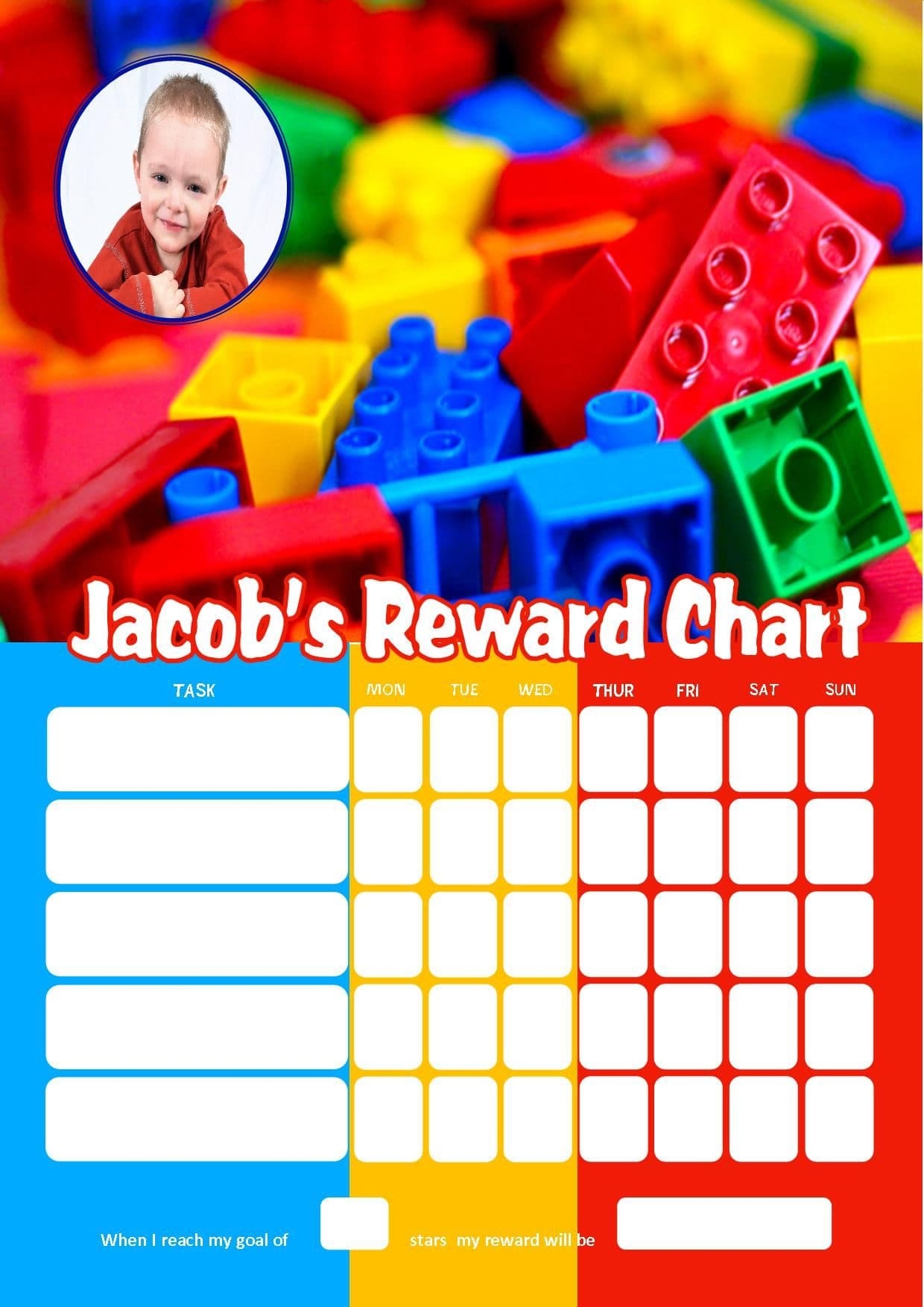 Personalised Lego Reward Chart Adding Photo Option Available
